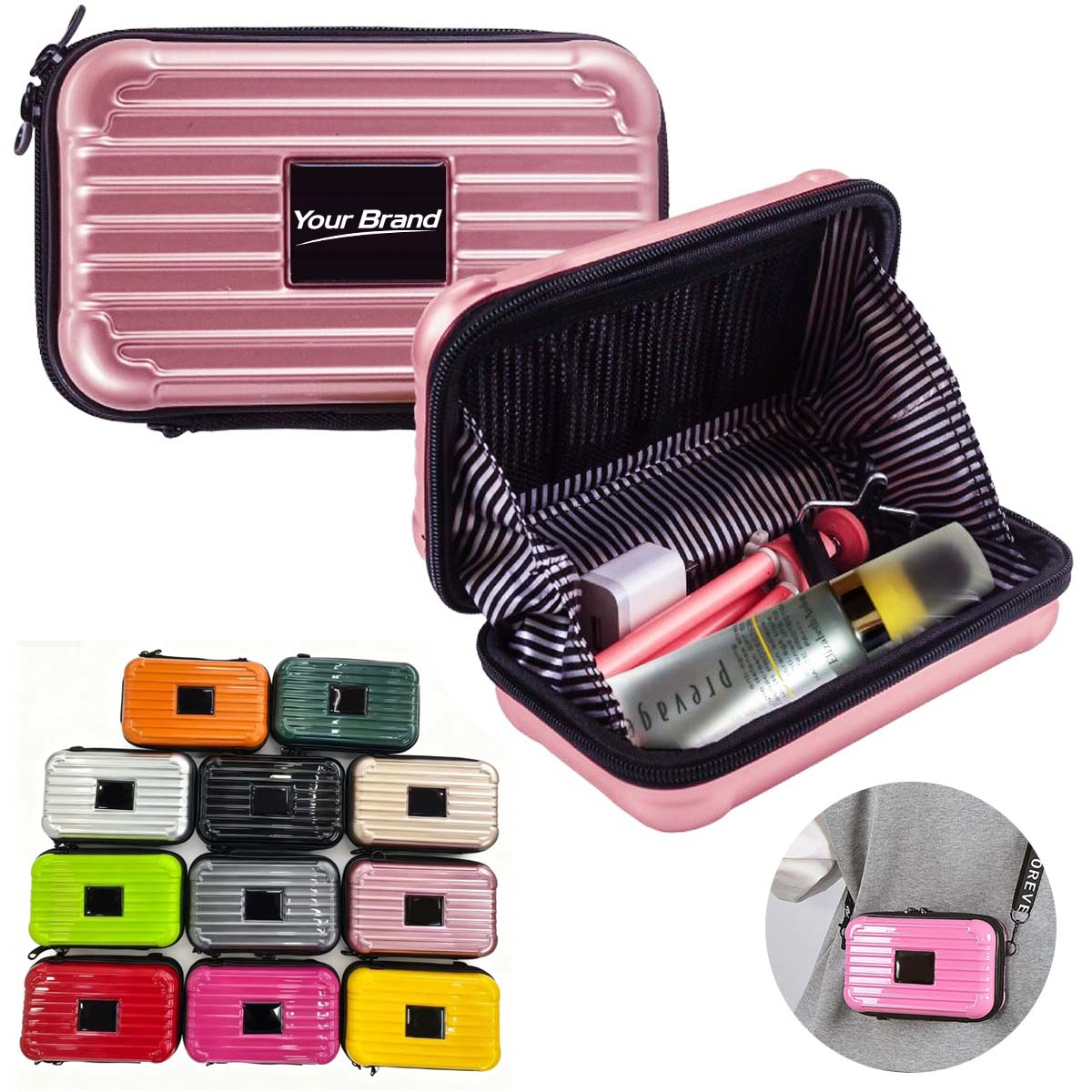 7 Inch Hard Shell Mini Crossbody Suitcase Cosmetic Bag