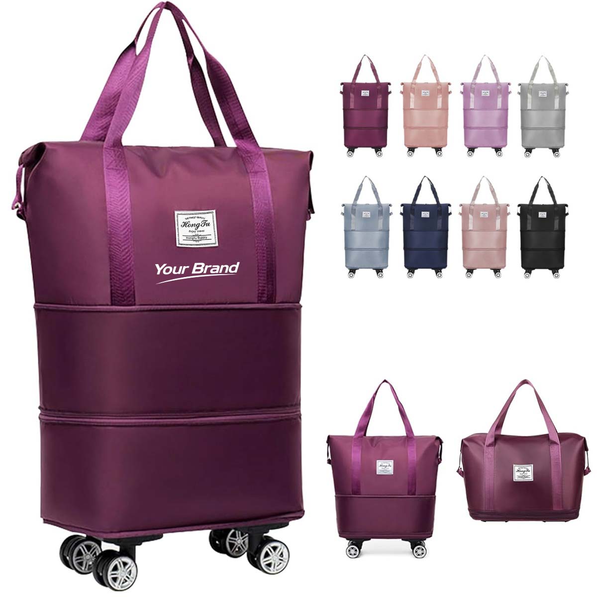Expandable Rolling Travel Duffel Bag With Detachable Wheels