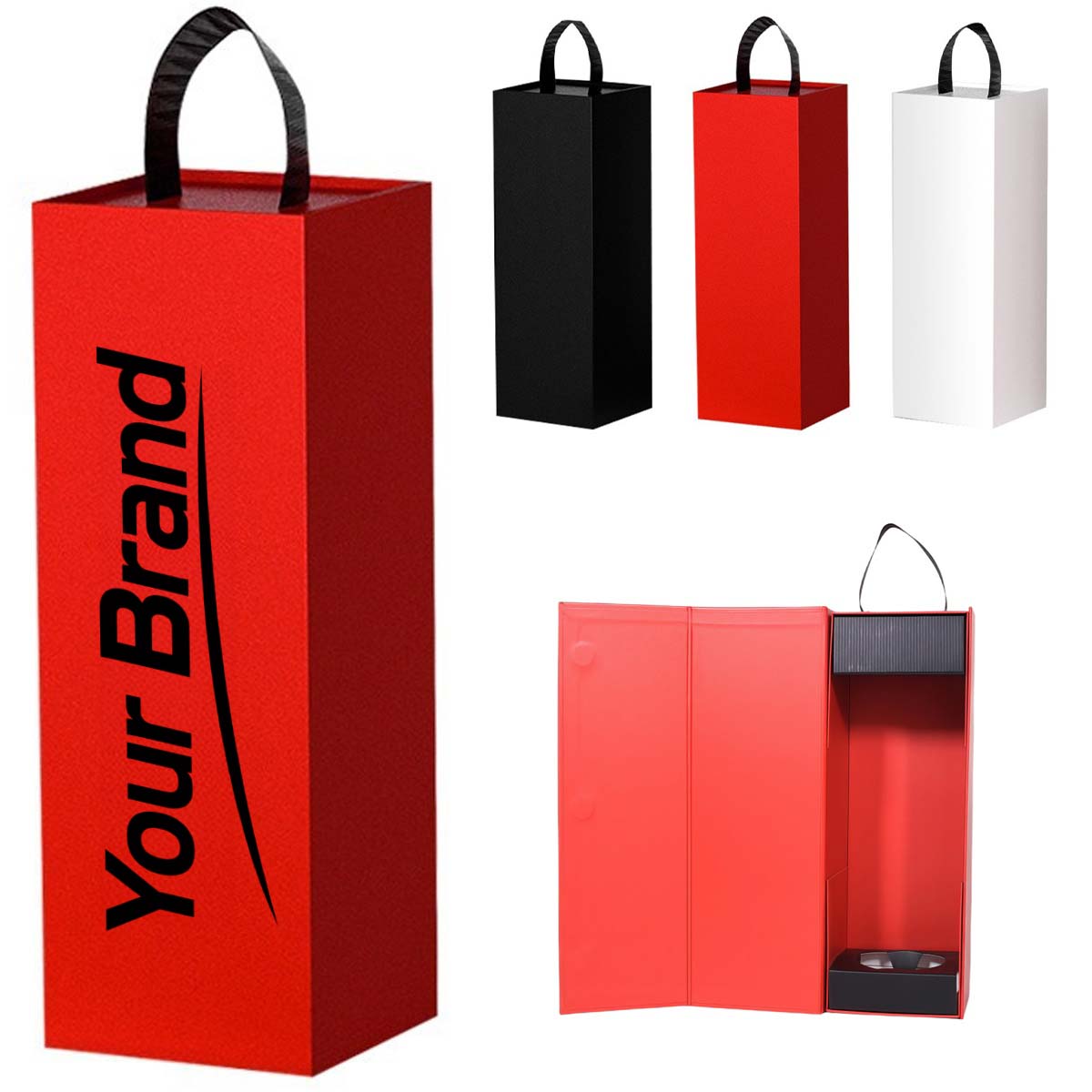 Collapsible Cardboard Single Wine Bottle Gift Box Tote