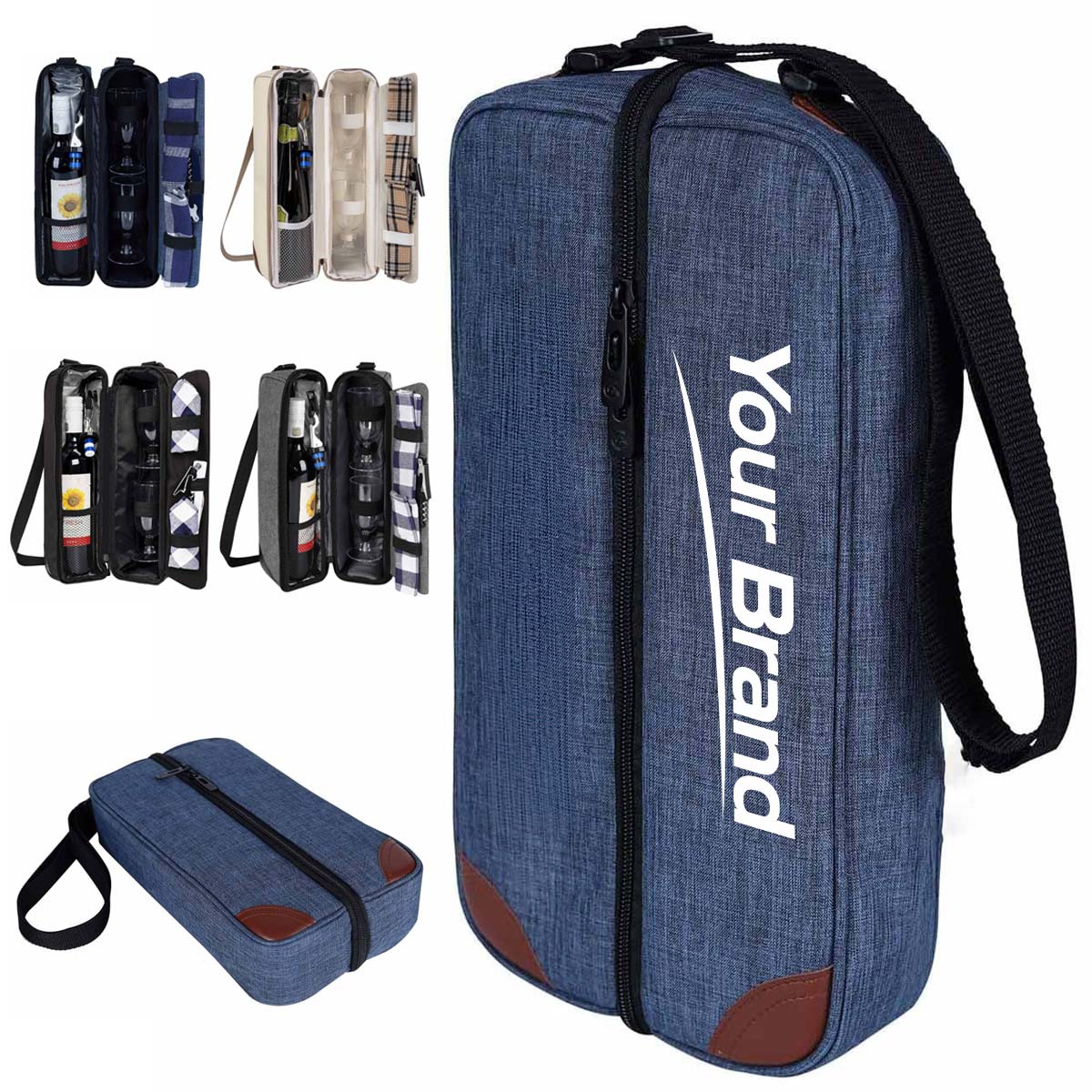 Portable Blue Travel Shoe Bag Organizer With Center Zipper