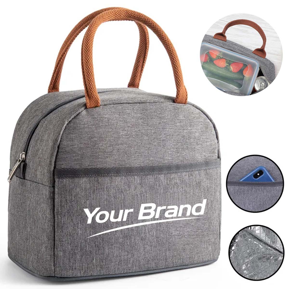 Insulated Thermal Lunch Cooler Tote Bag With Pocket