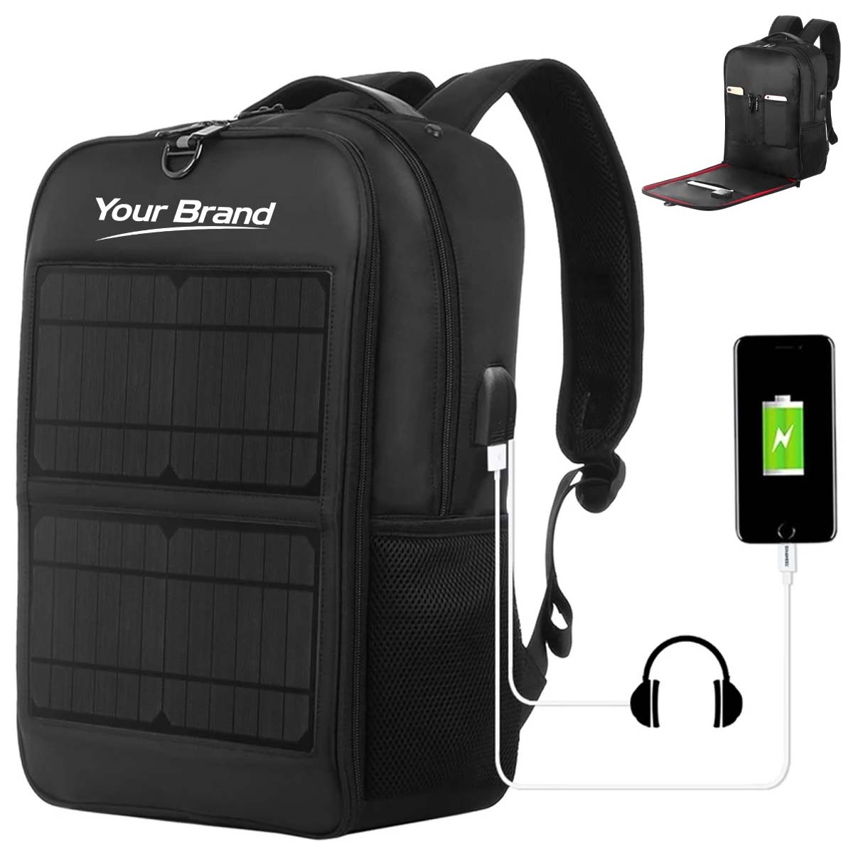 Solar Powered Charging Laptop Backpack With USB Port