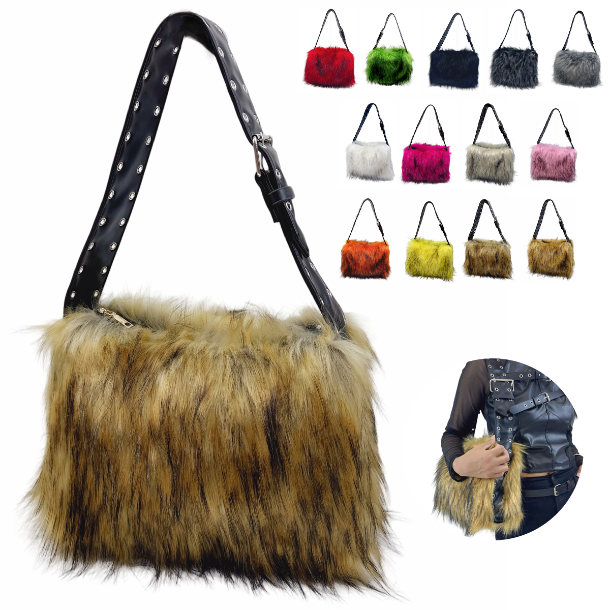 Soft Plush Faux Fur Tote Bag Winter Shoulder Handbag