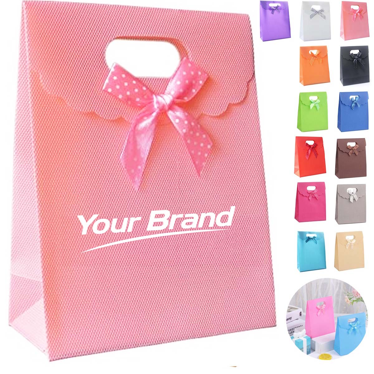 Plastic Gift Tote Bag With Bow Ribbon & Die-Cut Handle