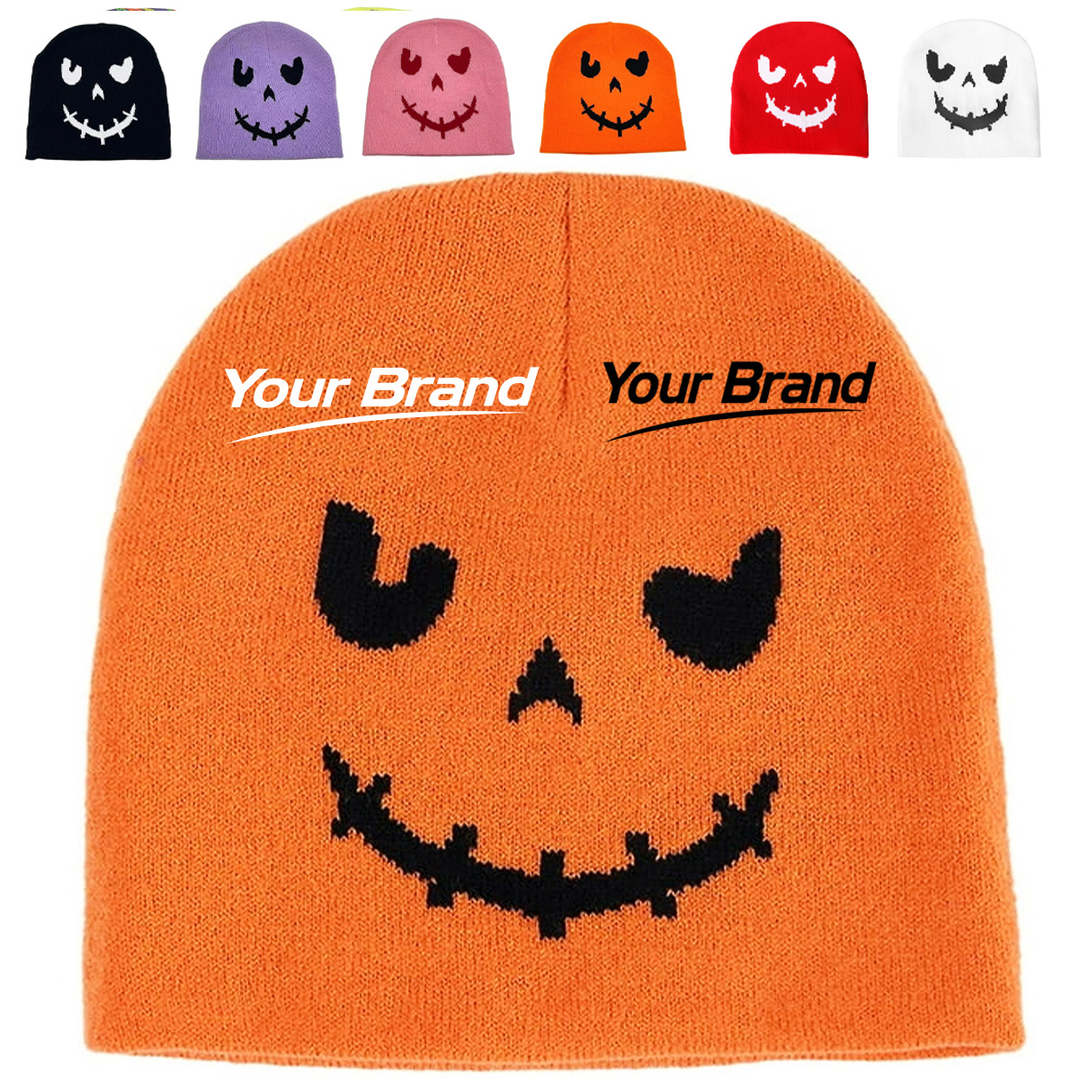 Halloween Knit Beanie with Pumpkin Face for Party Promotion