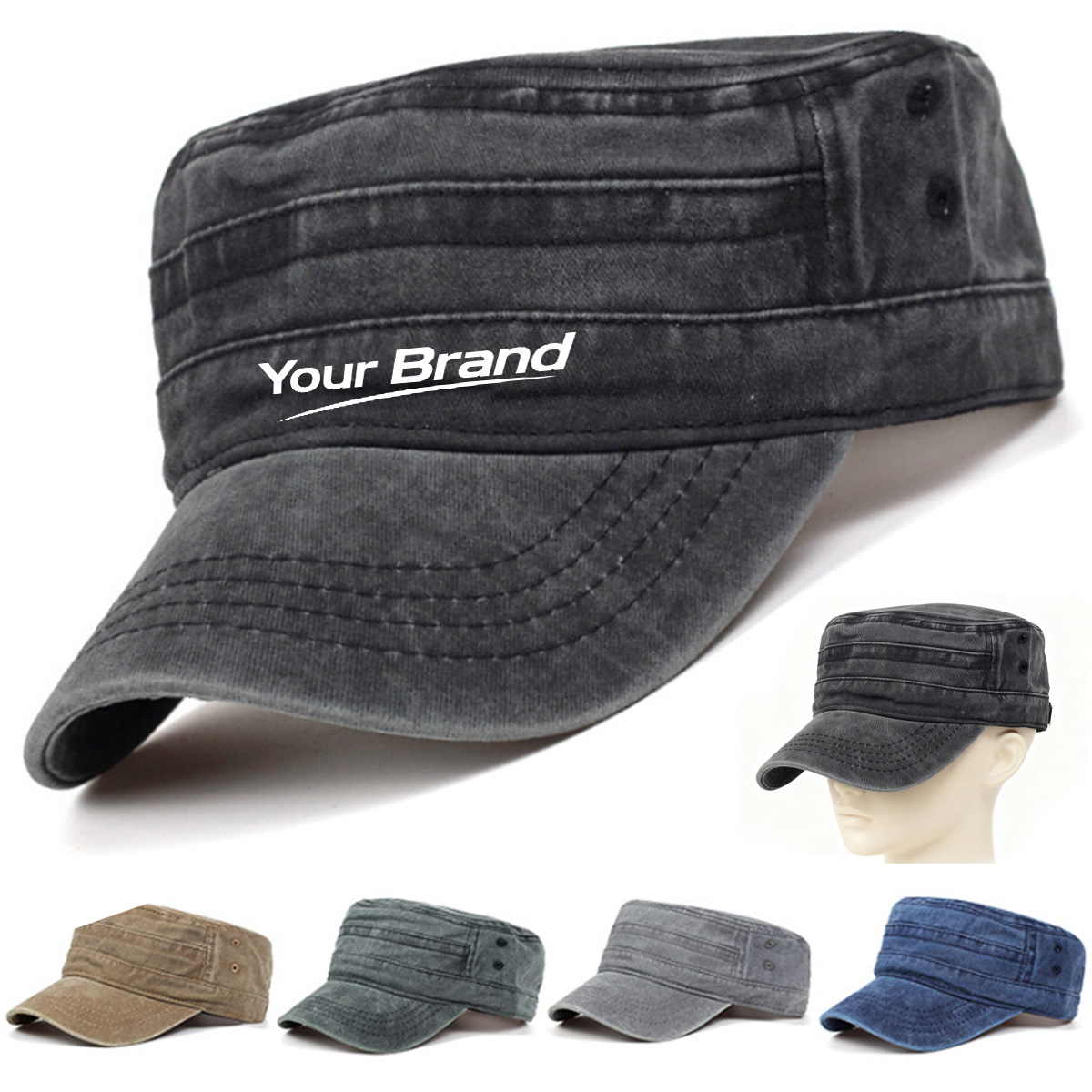 Washed Cotton Military Cadet Cap with Custom Logo