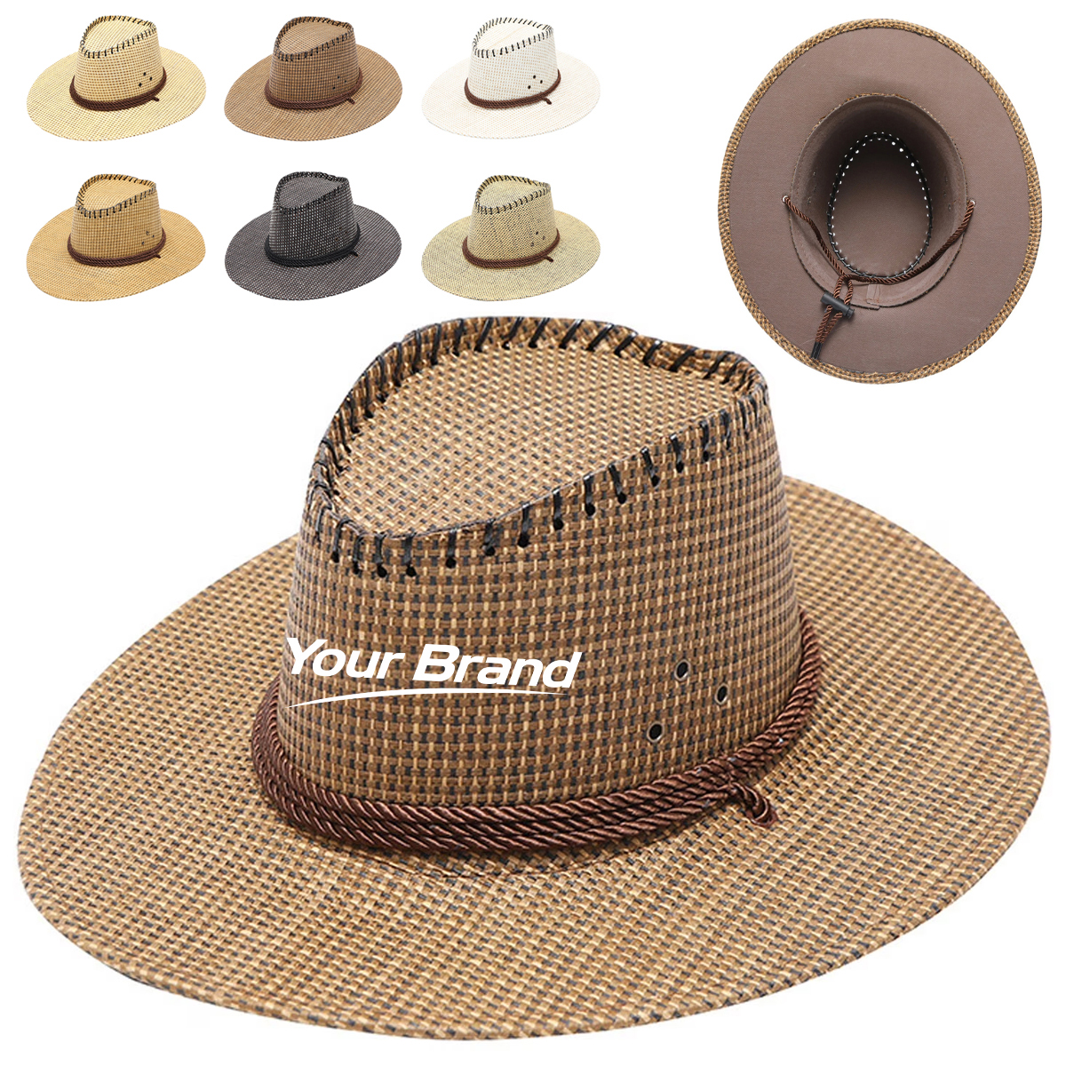 Breathable Wide Brim Western Cowboy Straw Hat