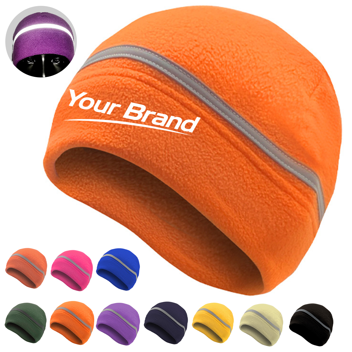 Reflective Fleece Winter Beanie Adjustable Warm Hat