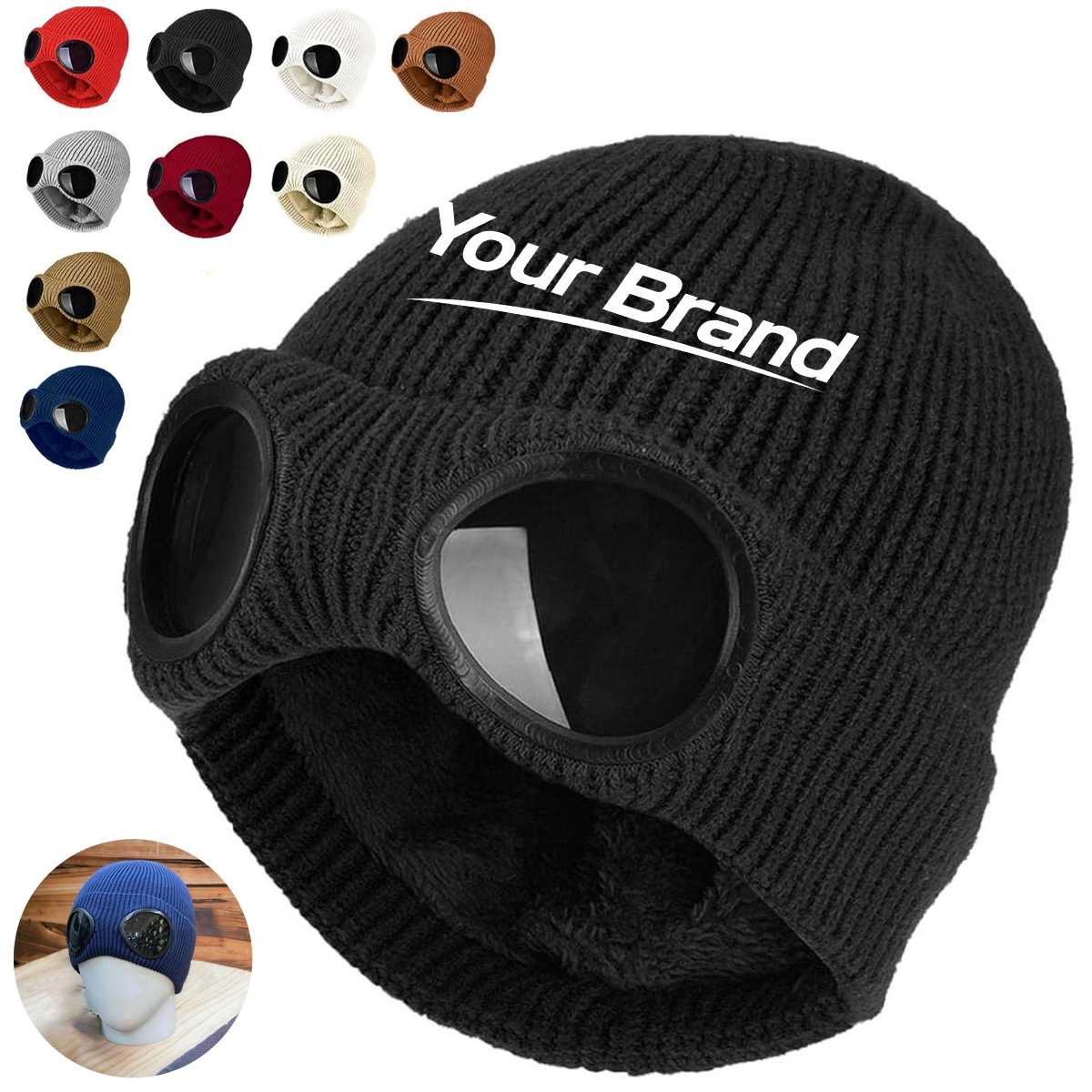 Knit Aviator Beanie Winter Hat With Goggles