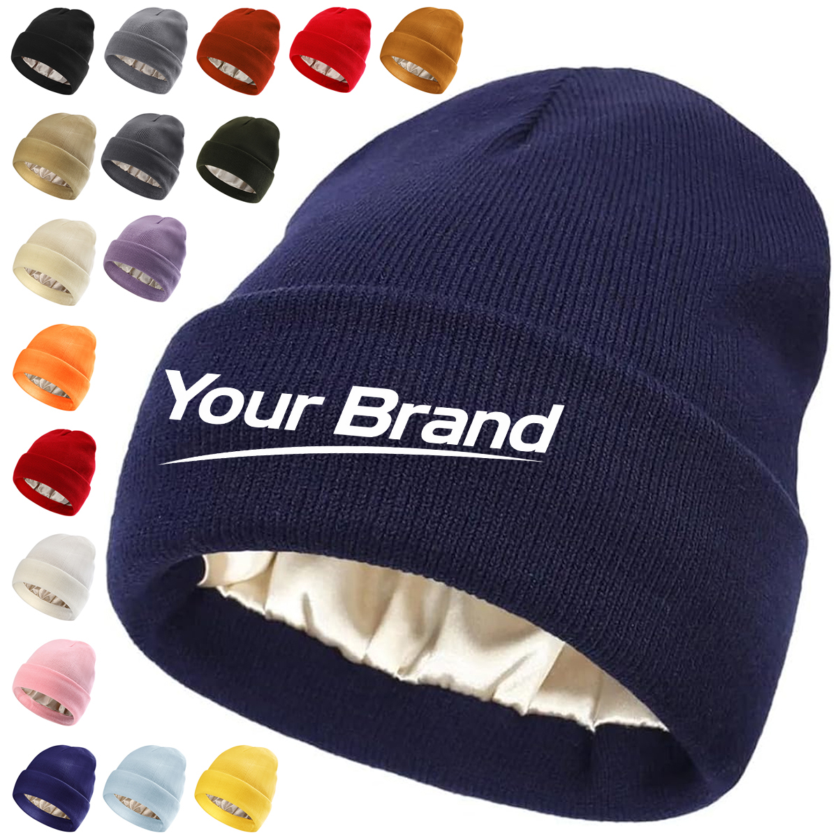 Warm Navy Knit Beanie Hat With Soft Lining