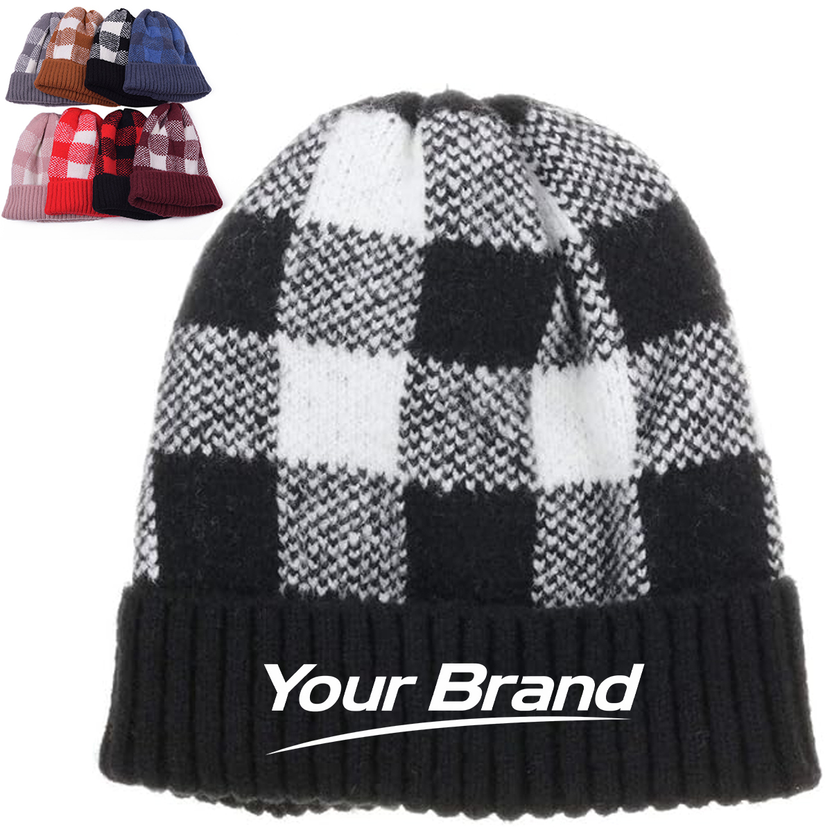 Multi Color Plaid Knit Beanie Hat For Winter Outdoors