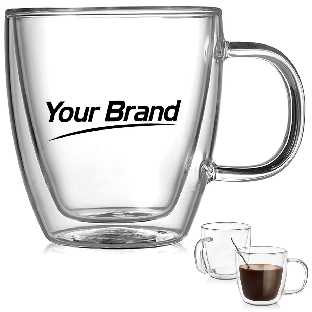 12 oz. Double Wall Glass Mug with Custom Logo