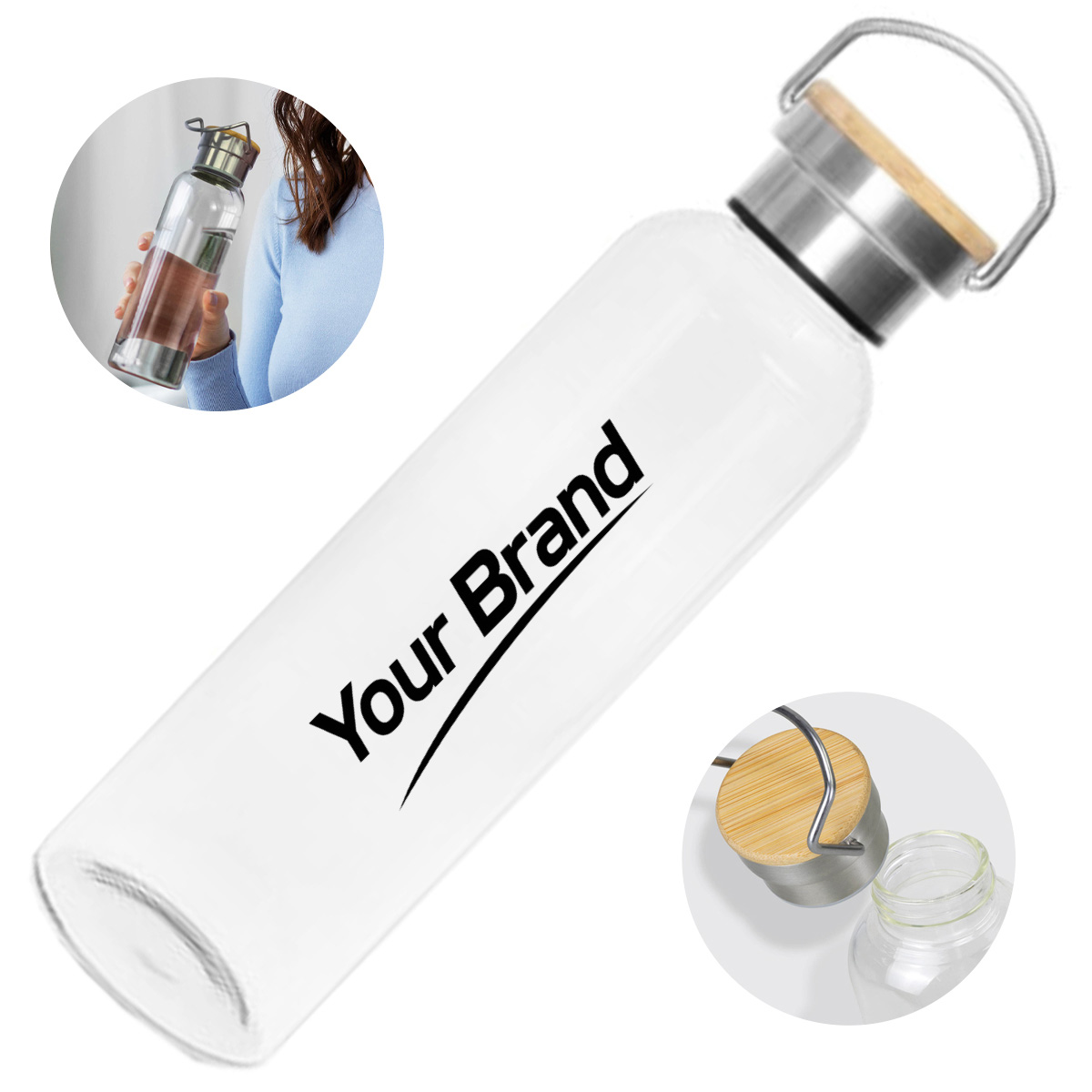 20 oz. Glass Water Bottle with Bamboo Lid and Handle