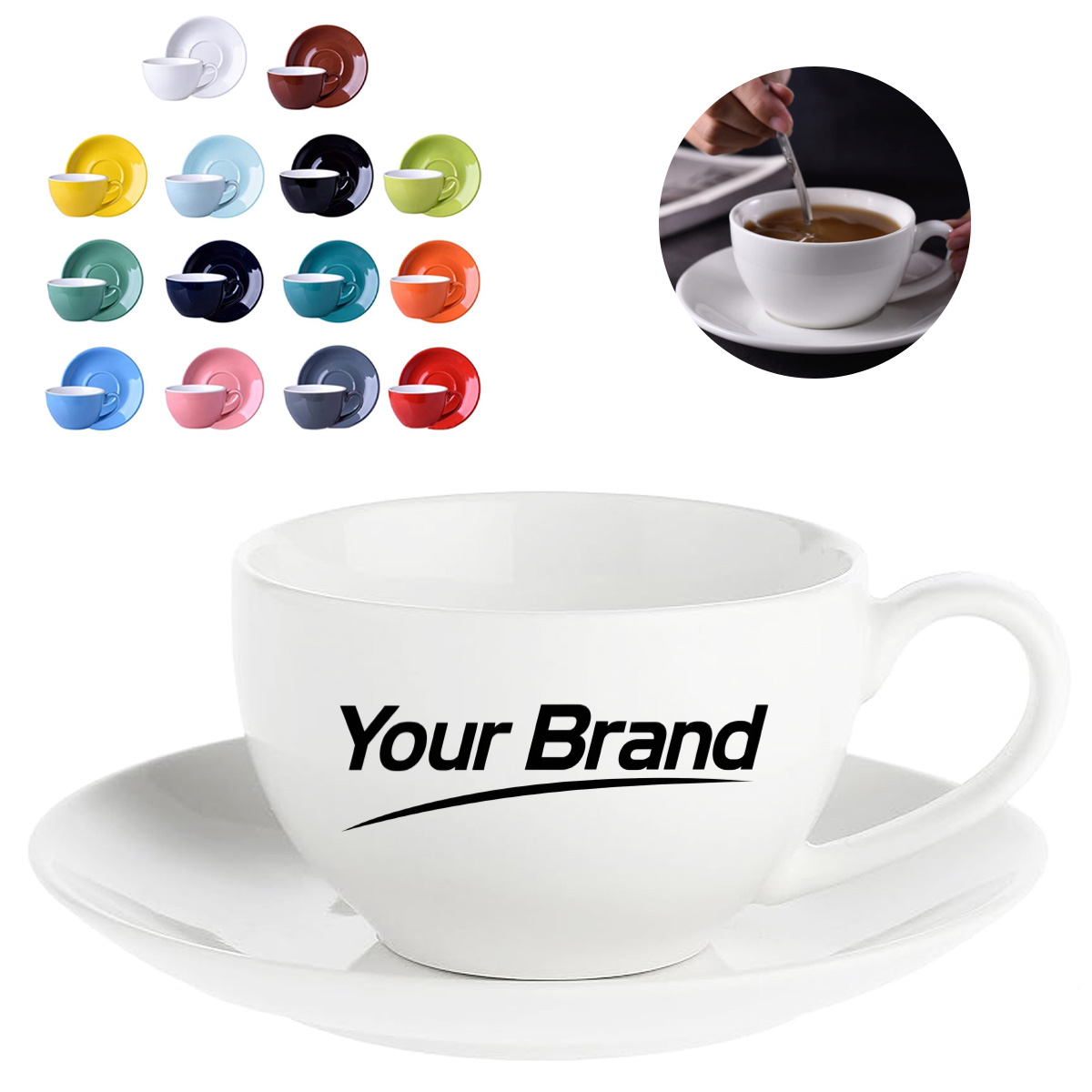 10 oz. Ceramic Cup and Saucer Set for Coffee & Tea