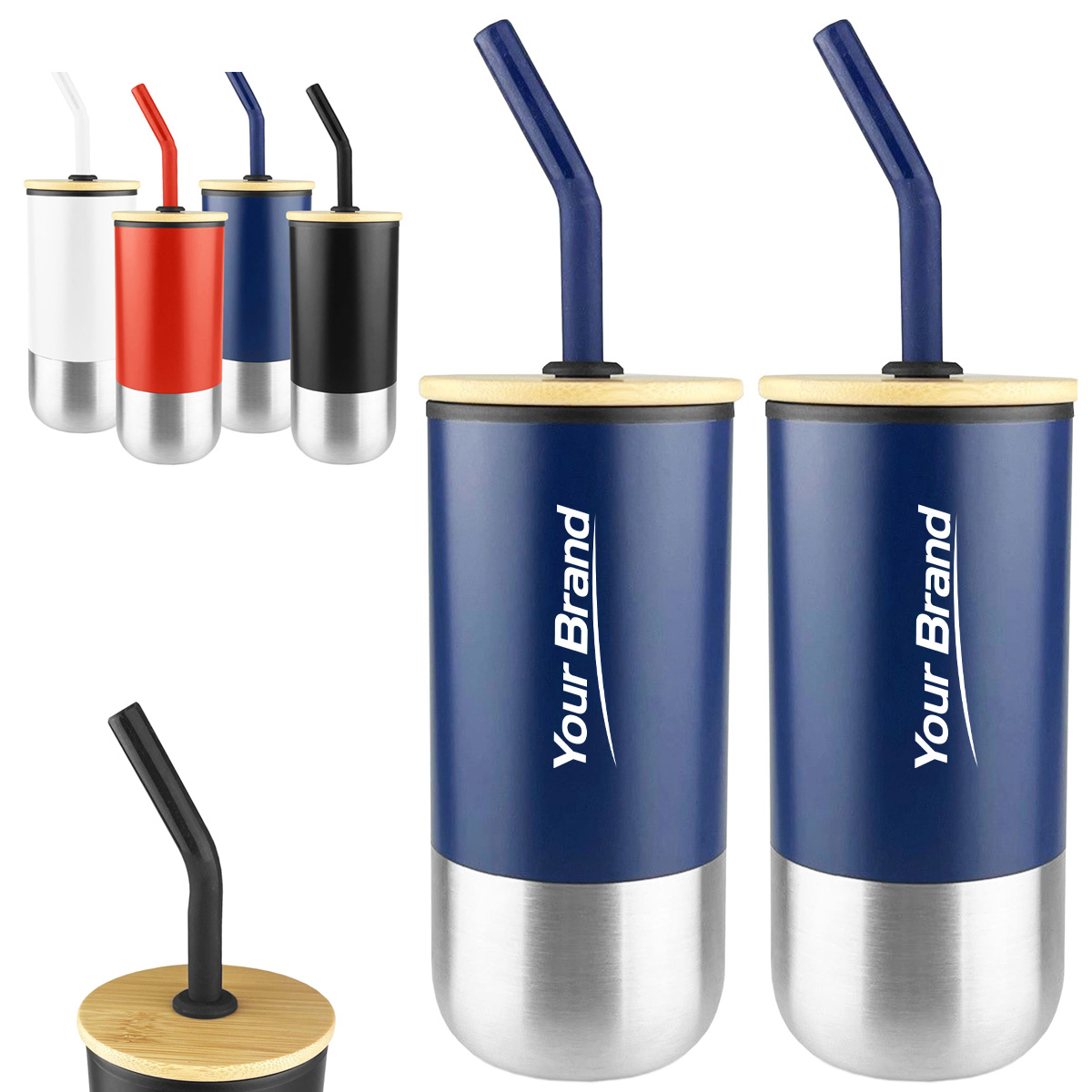 15 oz. Stainless Steel Tumbler with Bamboo Lid & Straw