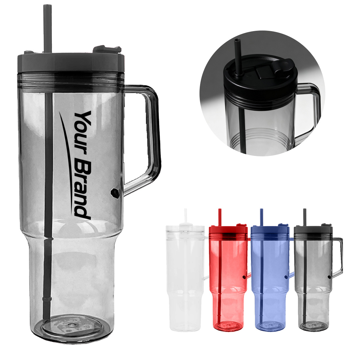 45 oz. Large Plastic Tumbler with Handle & Straw