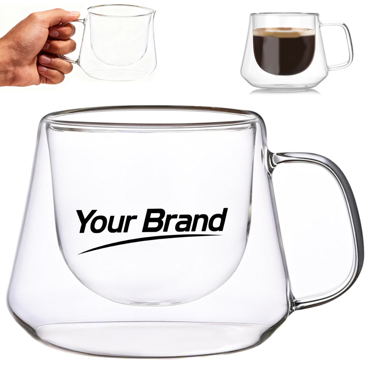 8 oz. Double Wall Glass Mug with Handle
