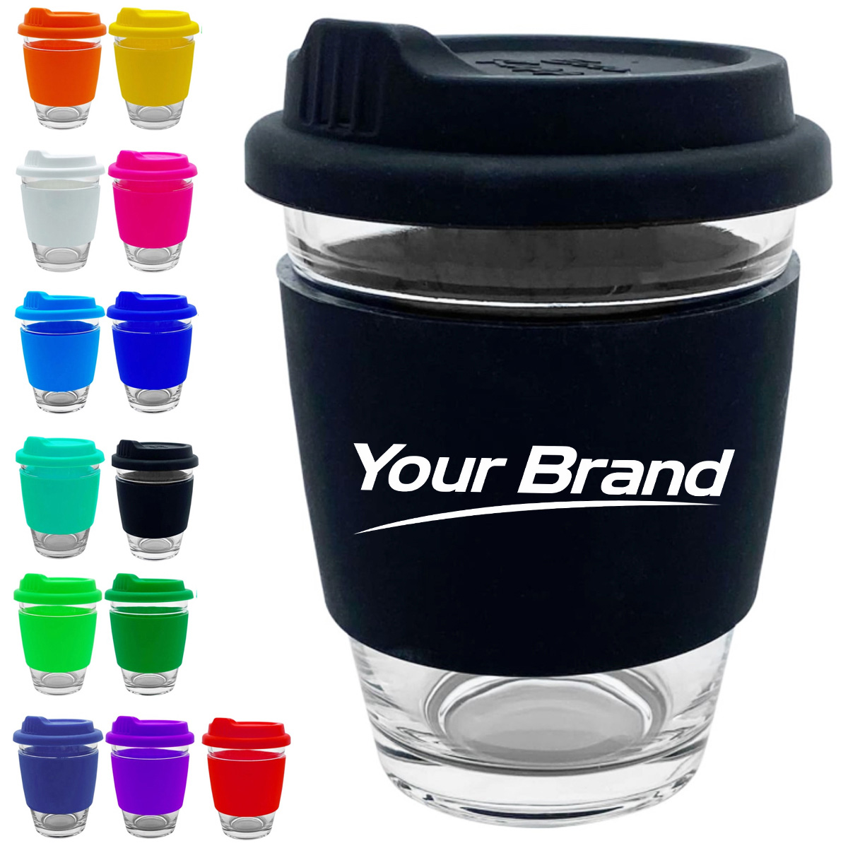 12 oz. Glass Cup with Silicone Lid and Grip Sleeve