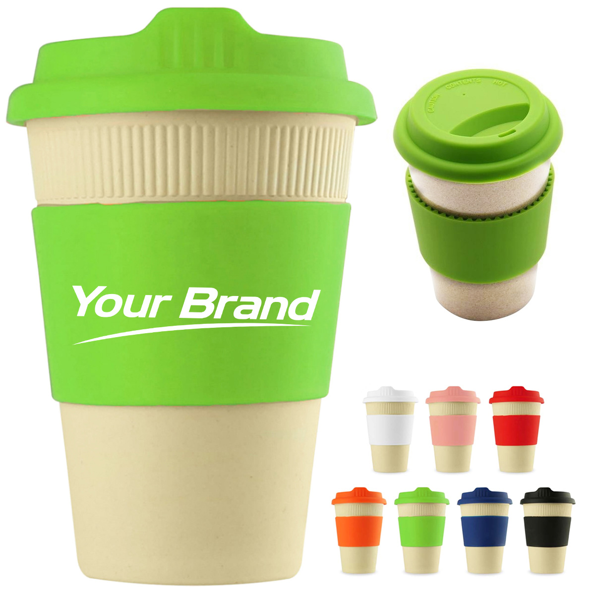 12 oz. Wheat Straw Travel Cup with Silicone Lid & Sleeve