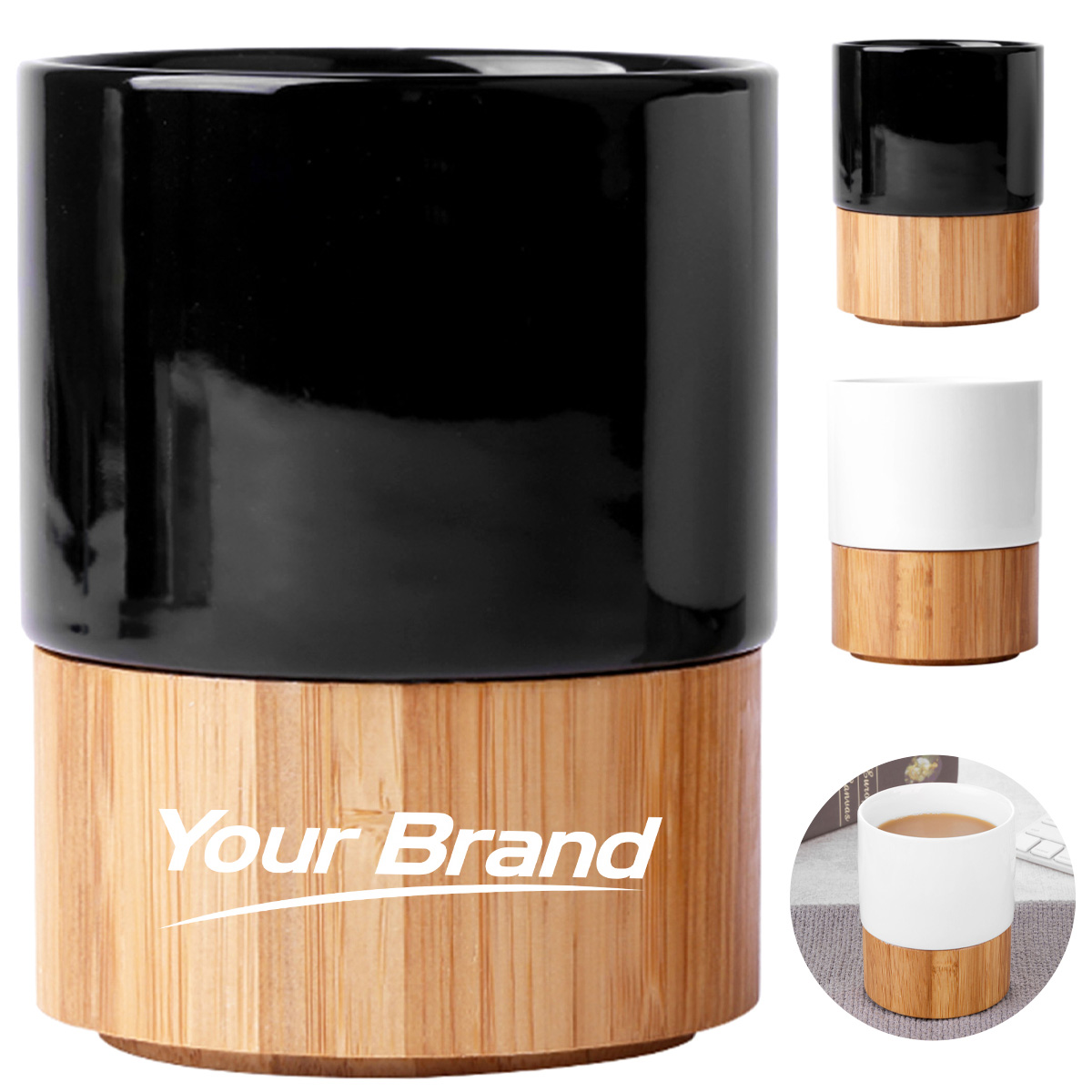 10 oz. Ceramic Mug with Natural Bamboo Base