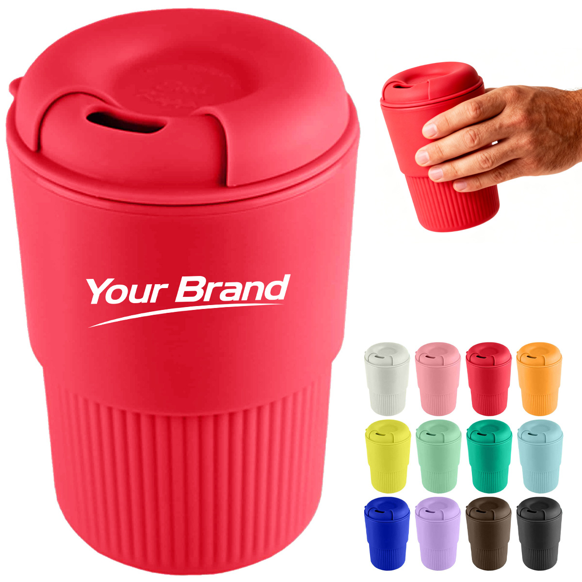 12 oz. Reusable Silicone Travel Cup with Grip Sleeve