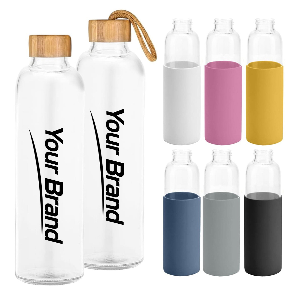 19 oz. Glass Water Bottle with Bamboo Lid & Silicone Sleeve