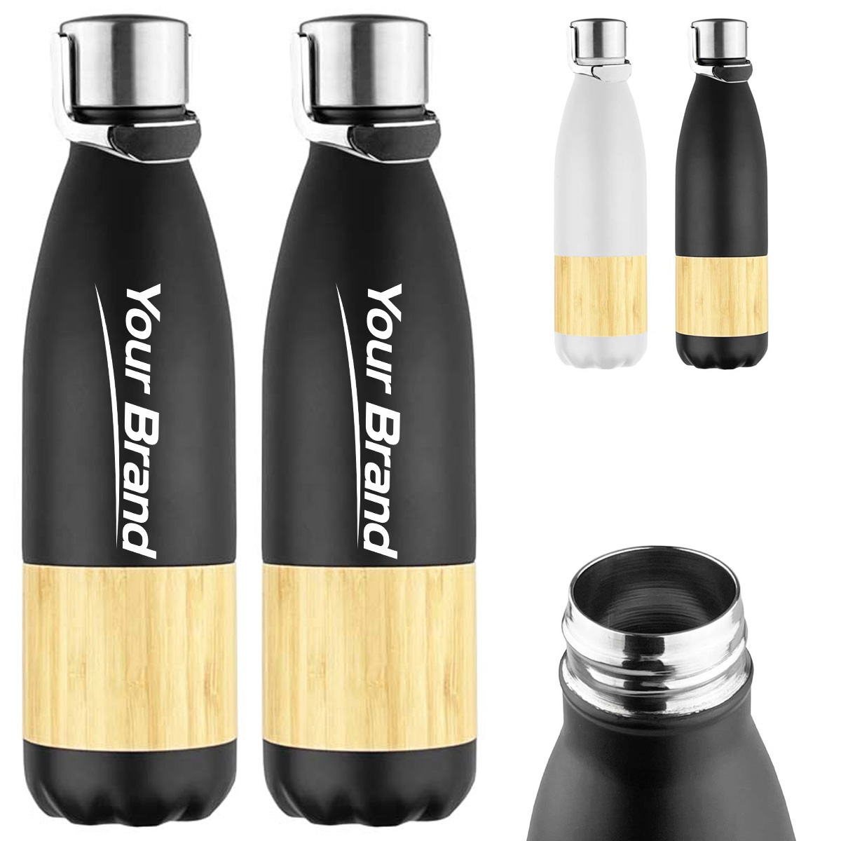 15 oz. Bamboo Base Stainless Steel Insulated Bottle