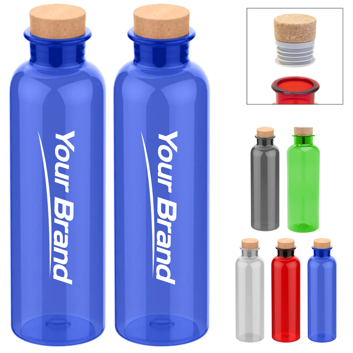 22 oz. Plastic Bottle with Cork Lid – Reusable Drinkware