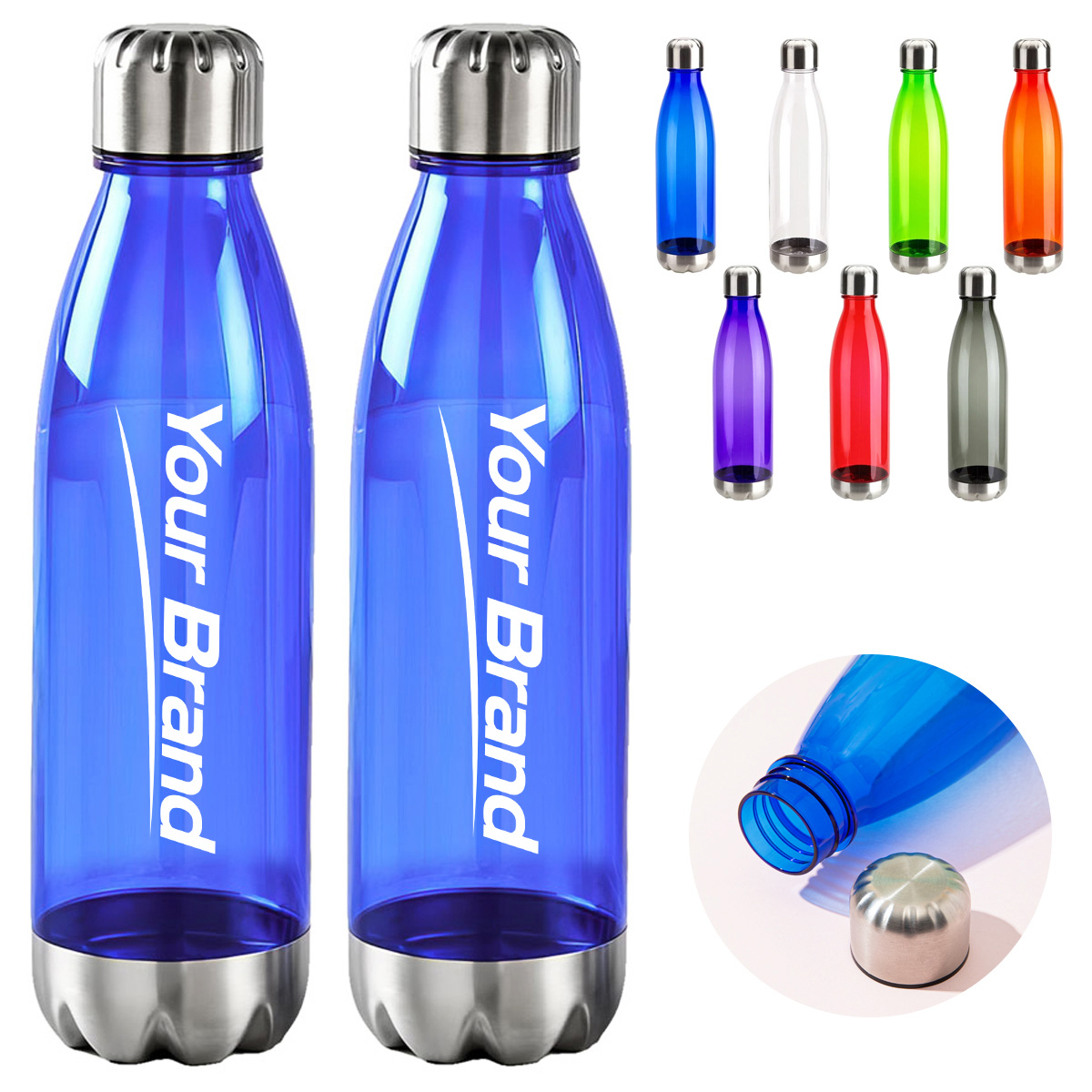 24 oz. Clear Plastic Sports Bottle with Steel Base