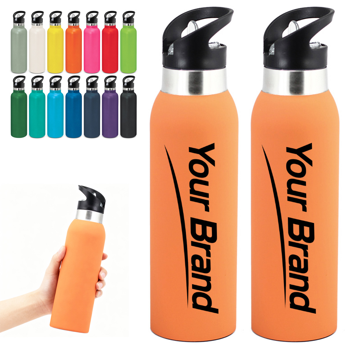 17 oz. Stainless Steel Sports Bottle with Straw Lid