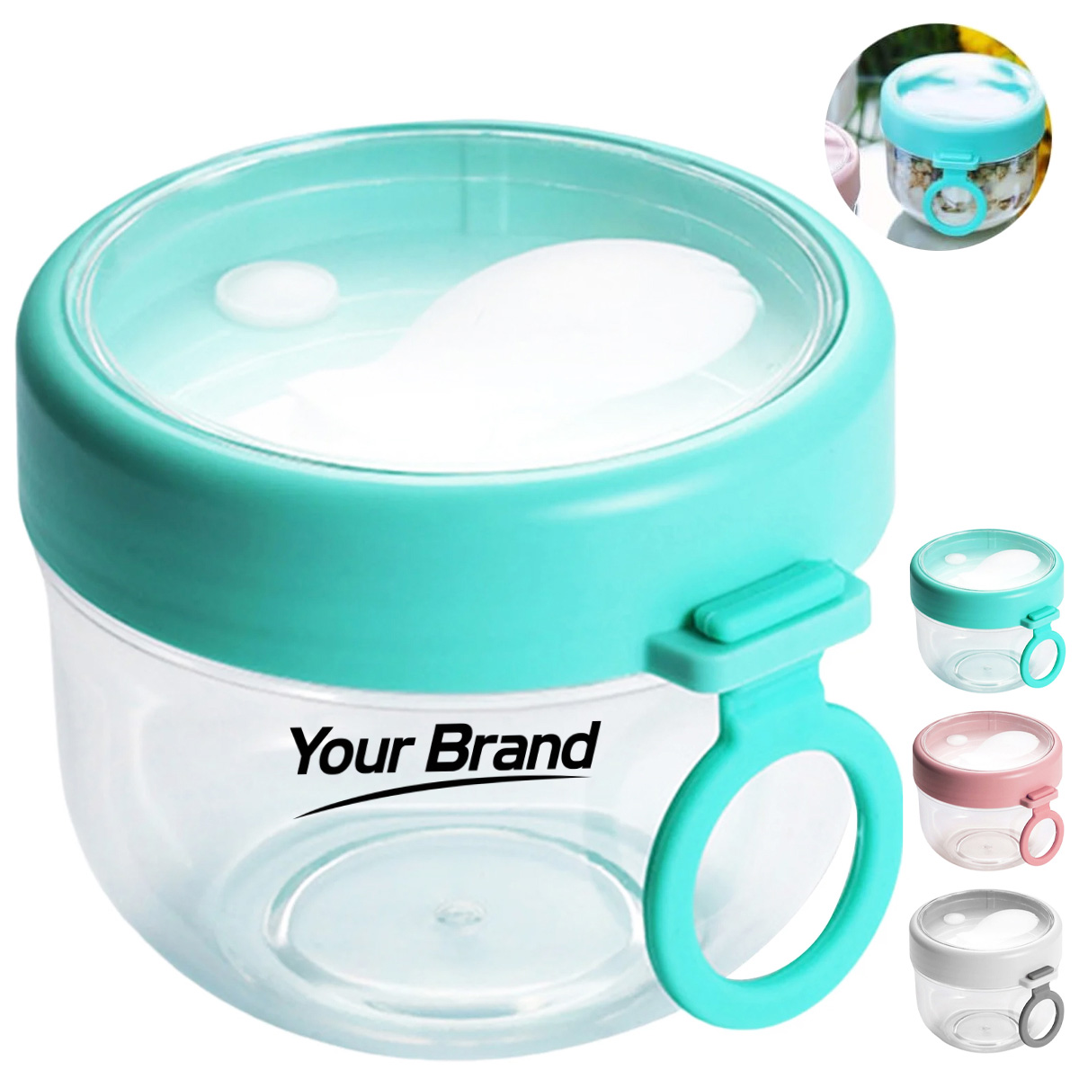 20 oz. Portable Food Container with Spoon Lid and Handle