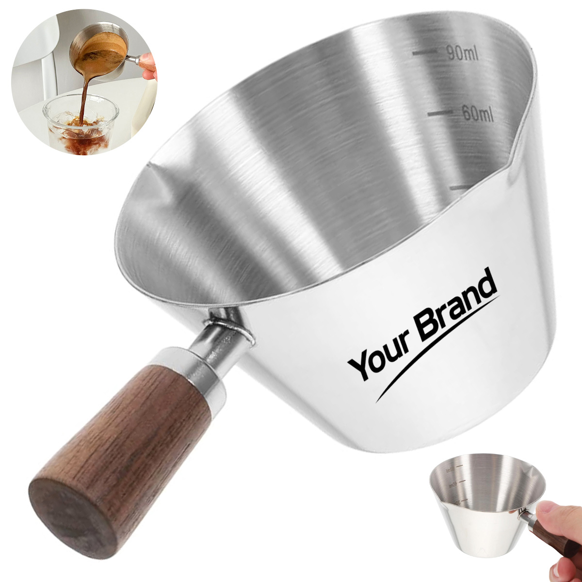 3.4 oz. Stainless Steel Measuring Cup with Wooden Handle