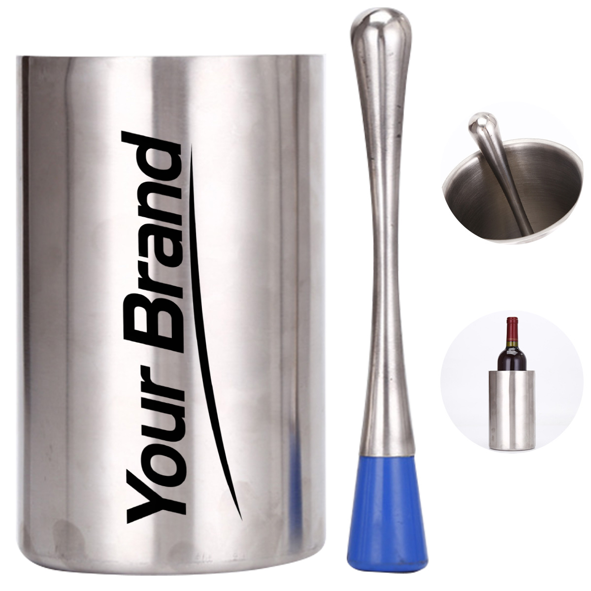 Stainless Steel Cocktail Muddler and Ice Mixing Cup Set