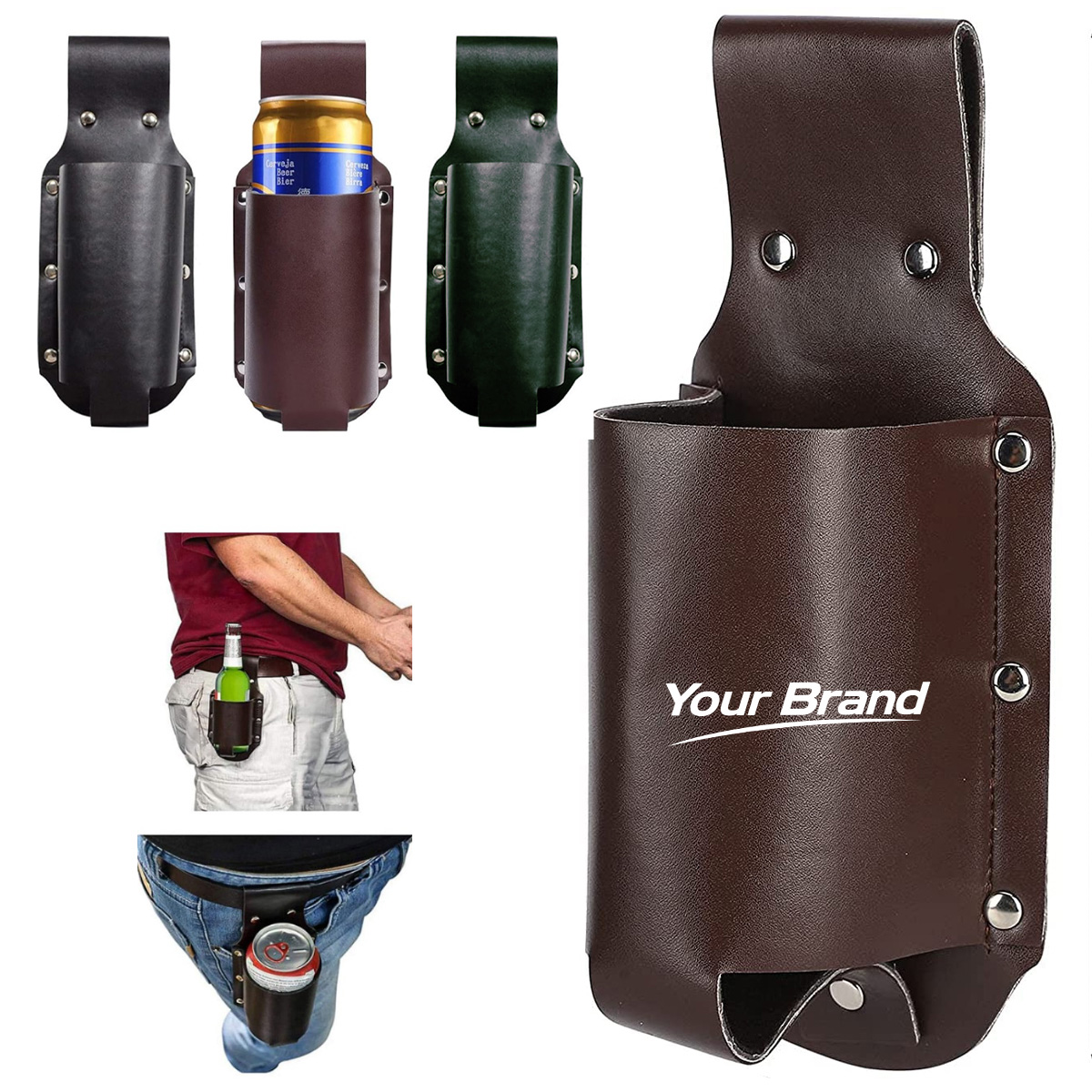 Leather Beer Holster Belt Holder for Cans and Bottles