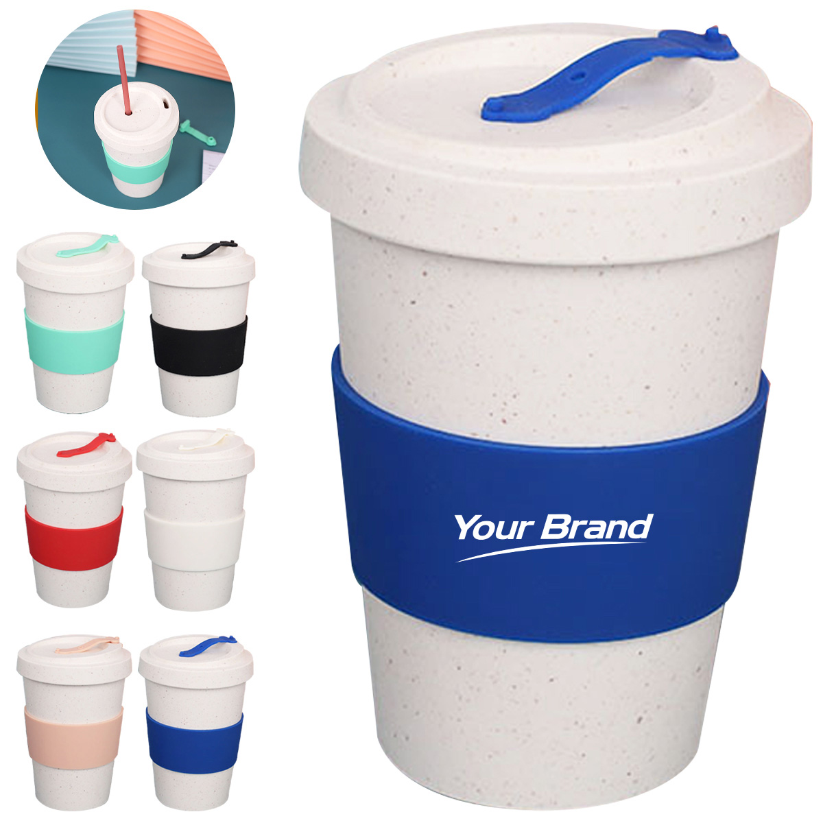 Eco Wheat Fiber Travel Cup with Lid and Silicone Sleeve