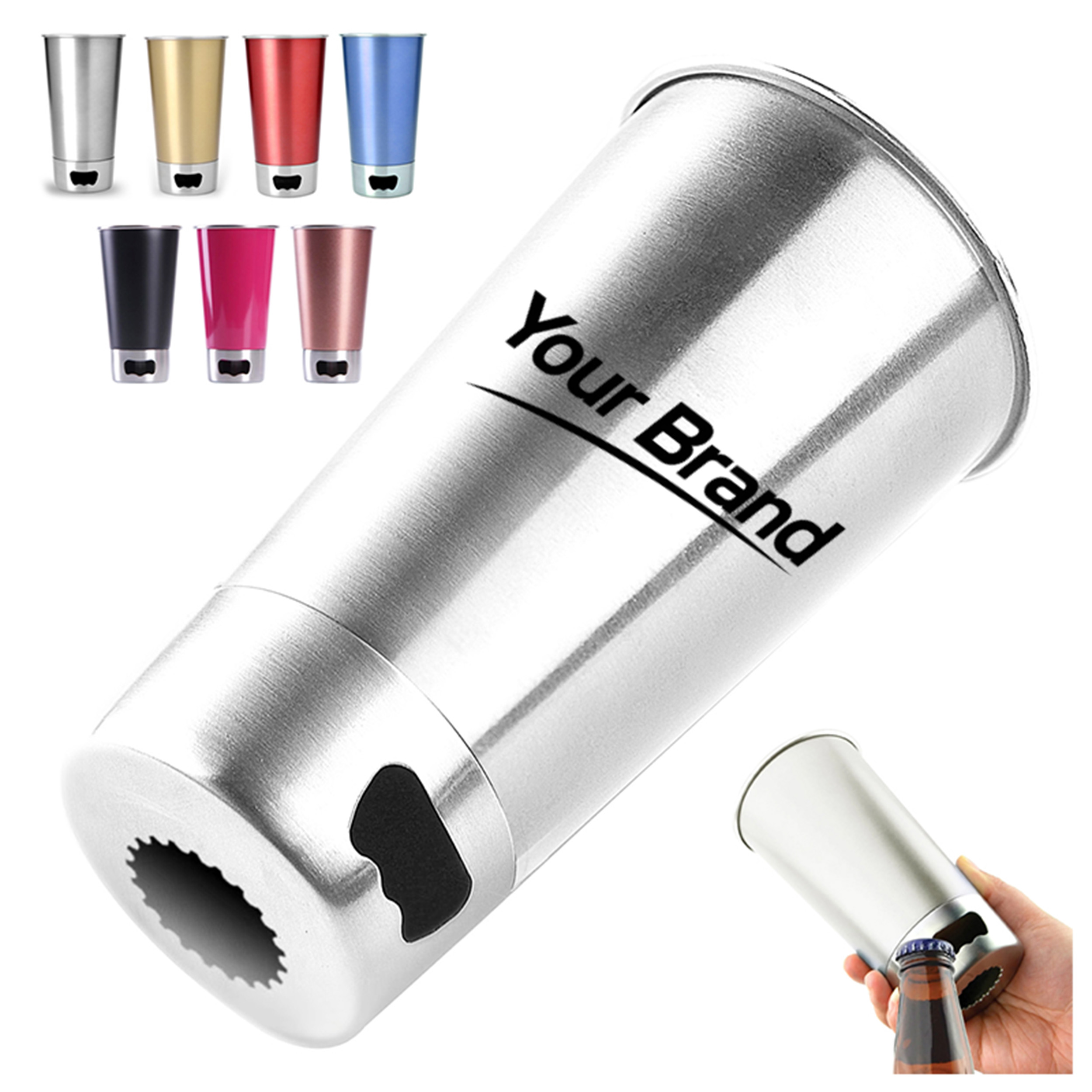 16 oz. Stainless Steel Beer Cup with Built-in Bottle Opener