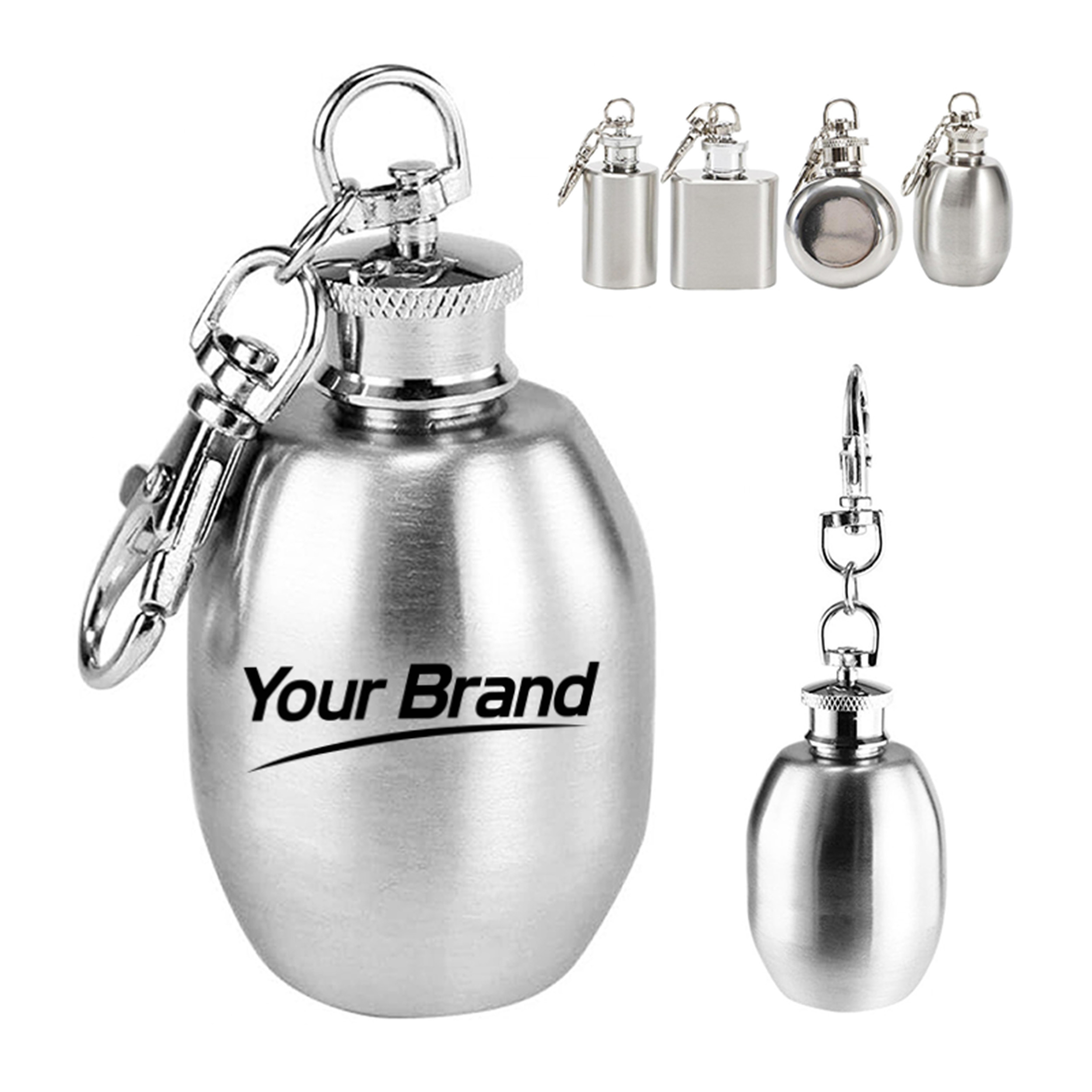 1 oz. Mini Stainless Steel Flask Keychain Set