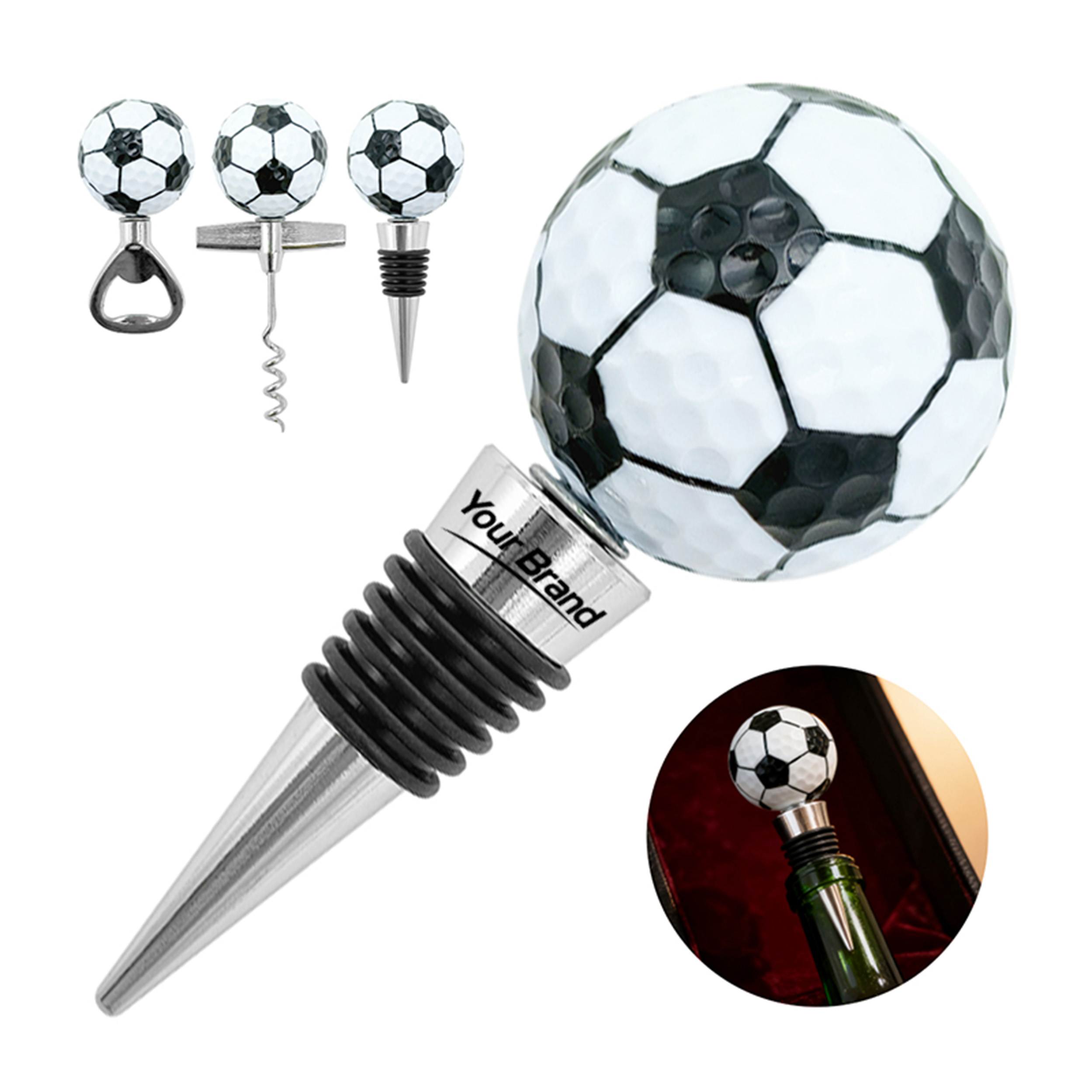 Custom Soccer Ball Wine Stopper or Opener