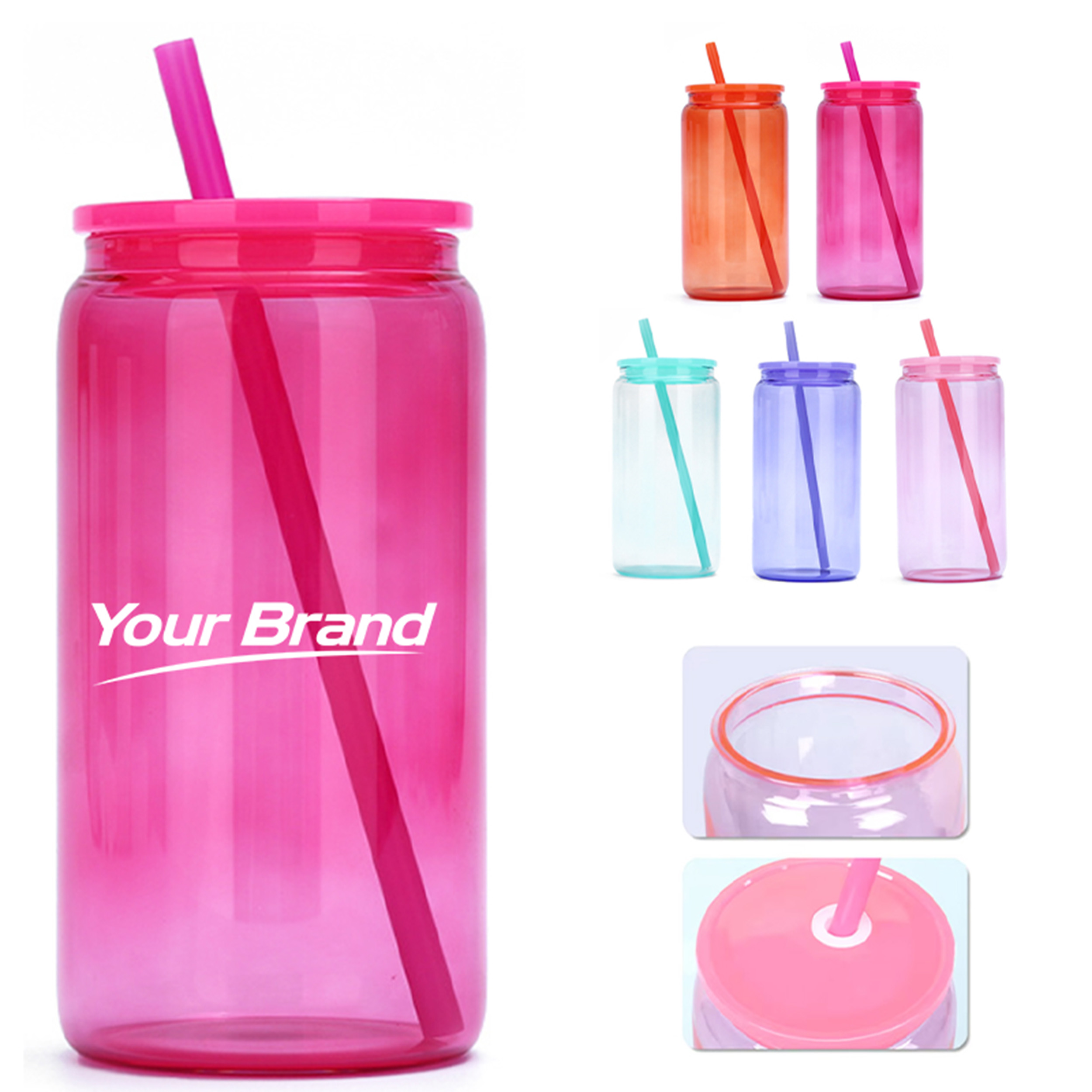 16 oz. Color Transparent Plastic Cup w/ Straw & Custom Logo