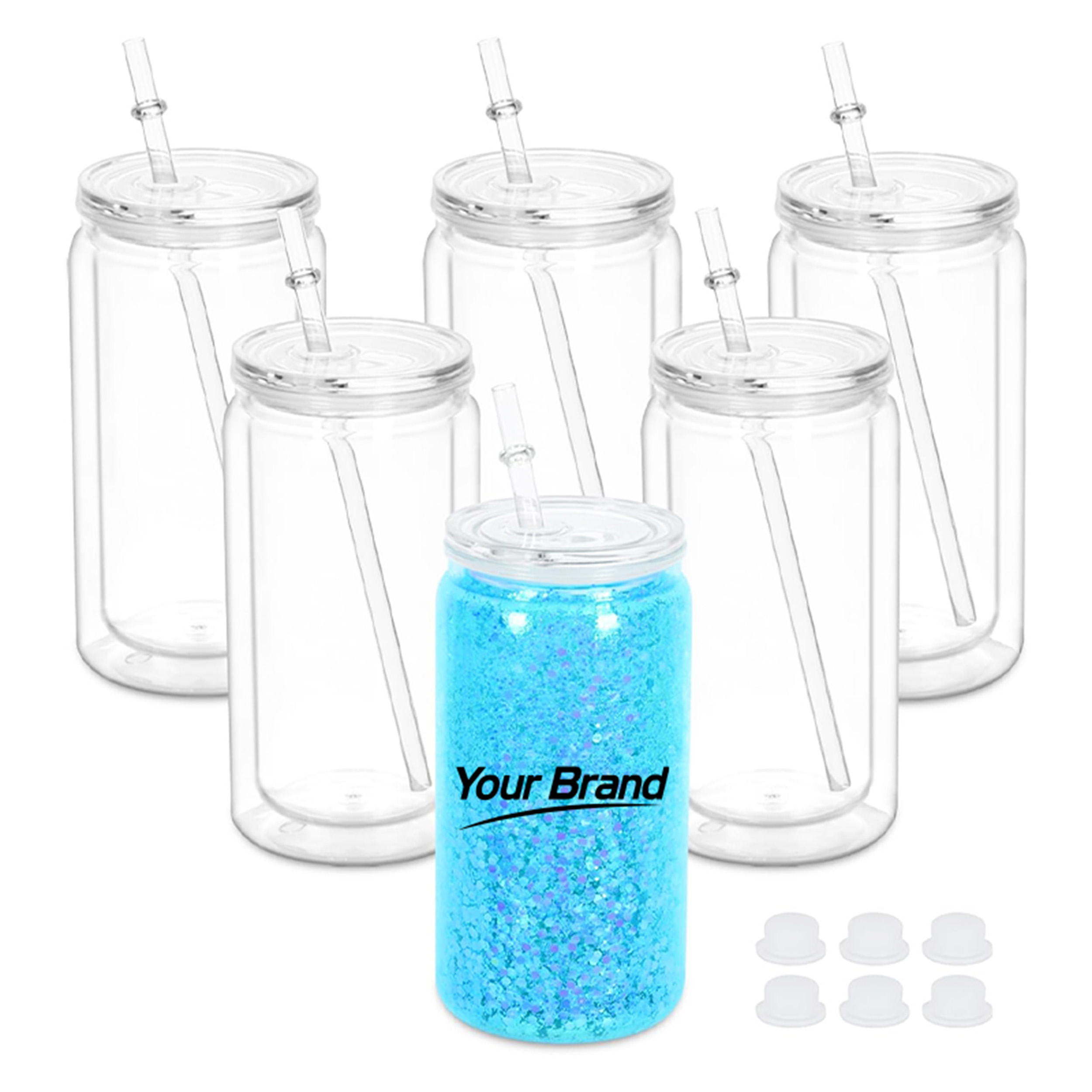 16 oz. Clear Can-Shaped Plastic Cup w/ Straw and Custom Logo