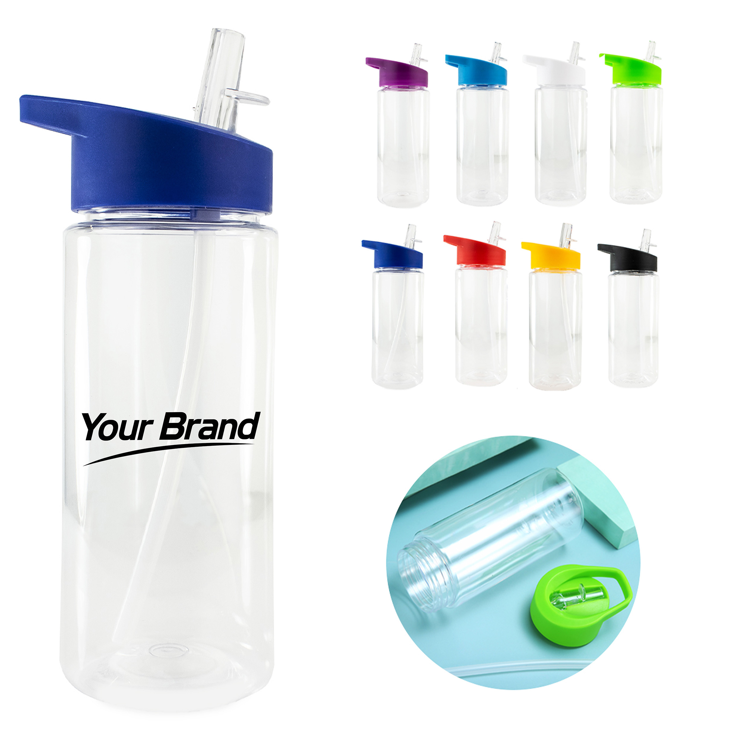 17oz. Plastic Sports Water Bottle w/ Straw Handle Clear