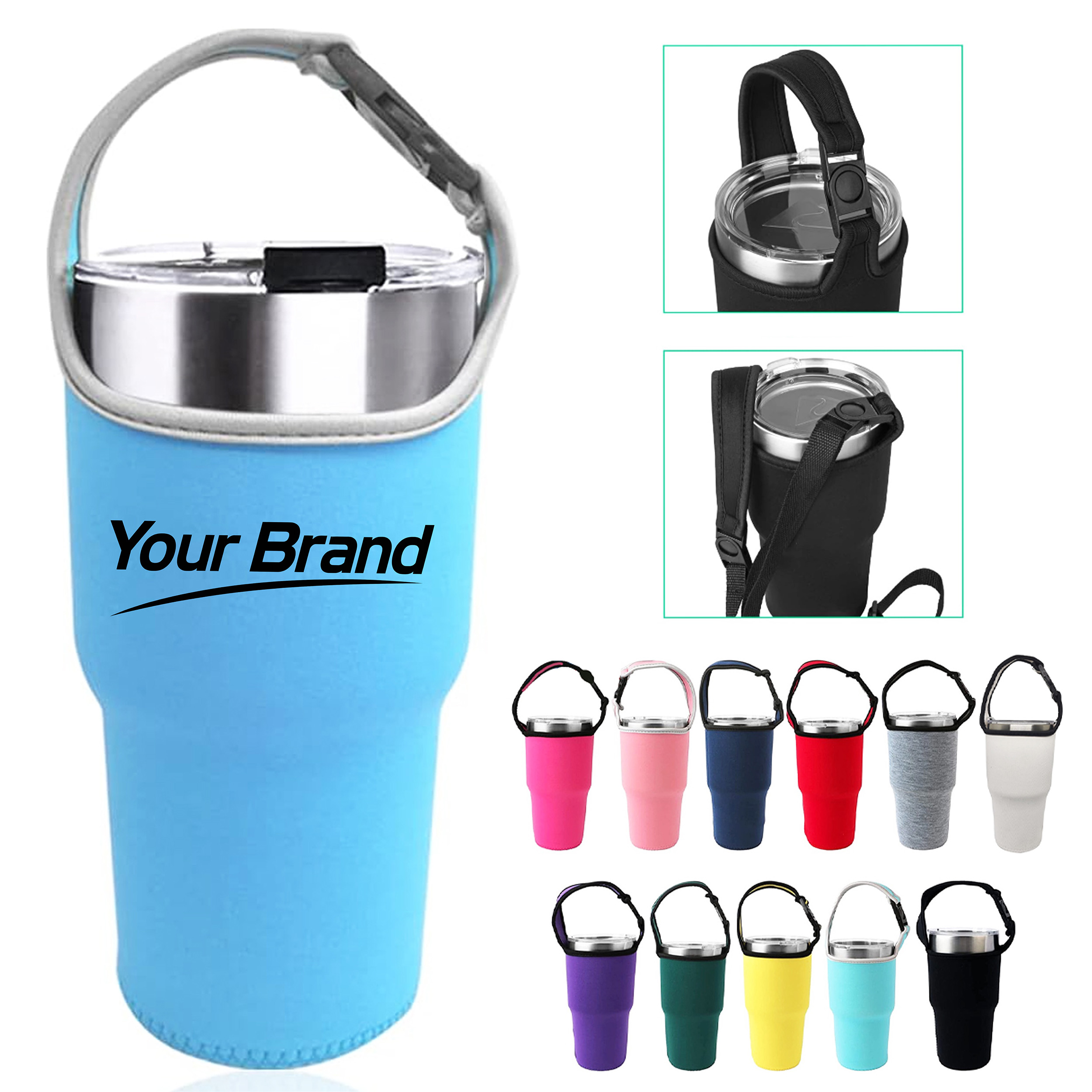 30oz. Neoprene Tumbler Sleeve with Handle Strap