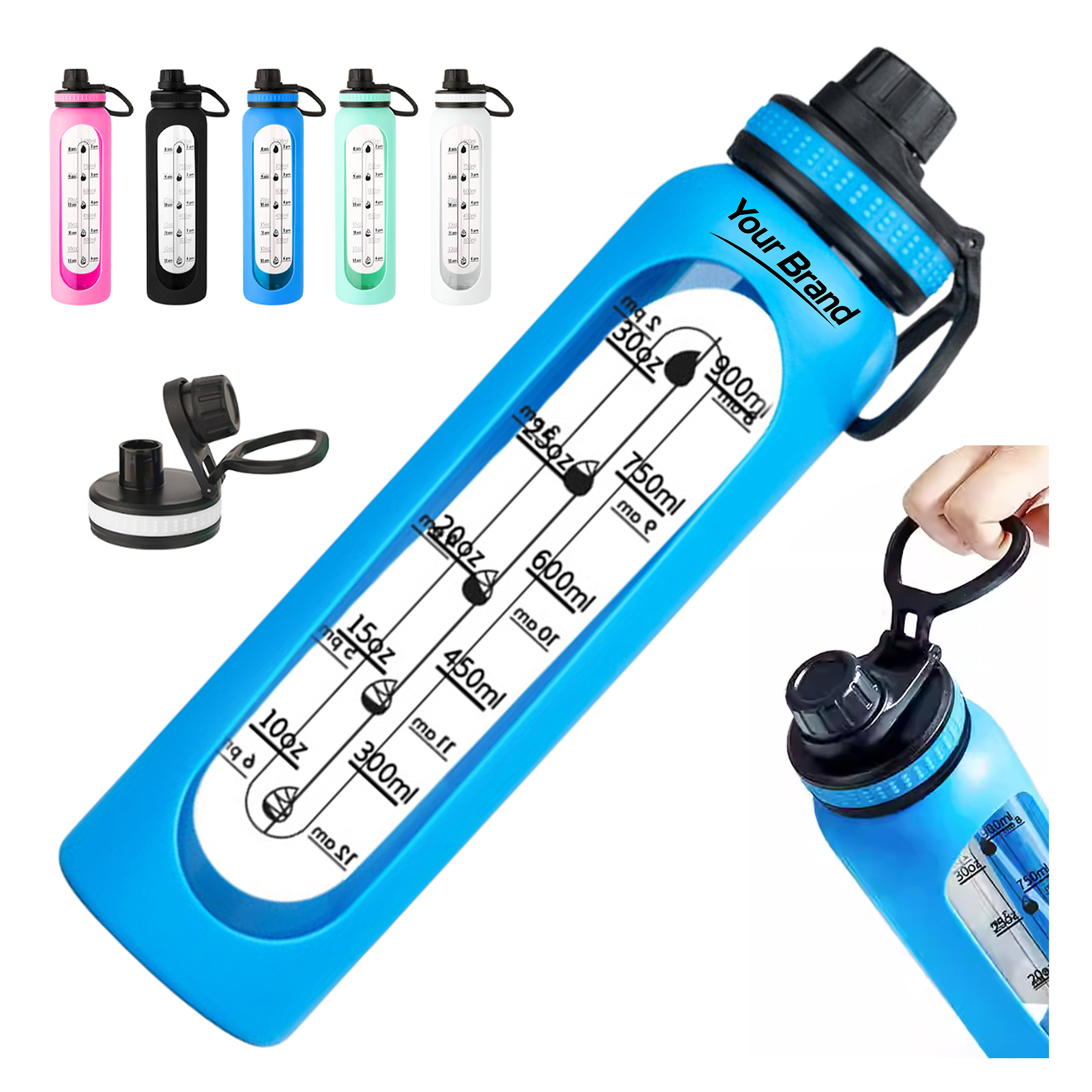 34oz. Borosilicate Glass Sports Bottle with Silicone Sleeve