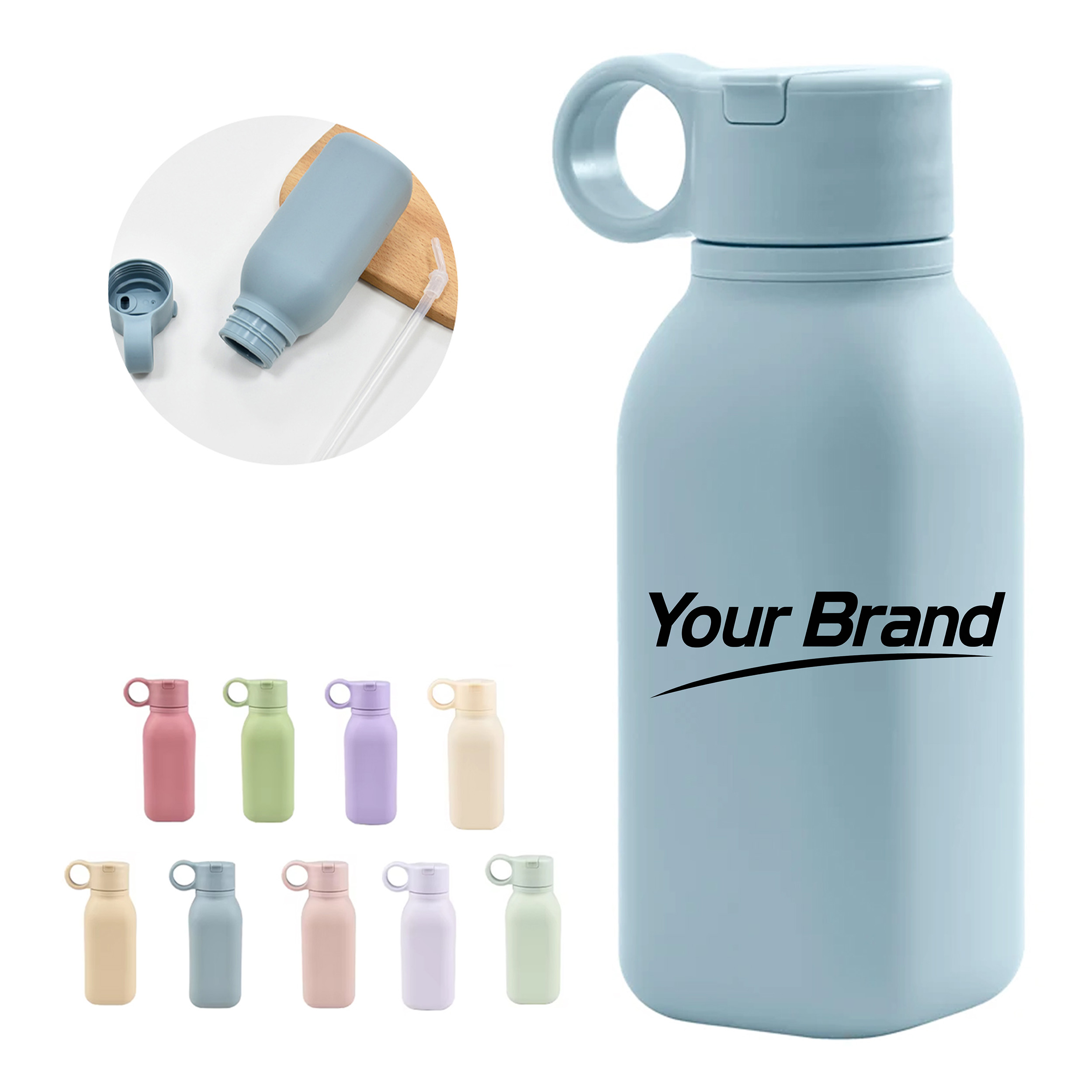 15oz. Portable Straw Water Bottle with Silicone Grip