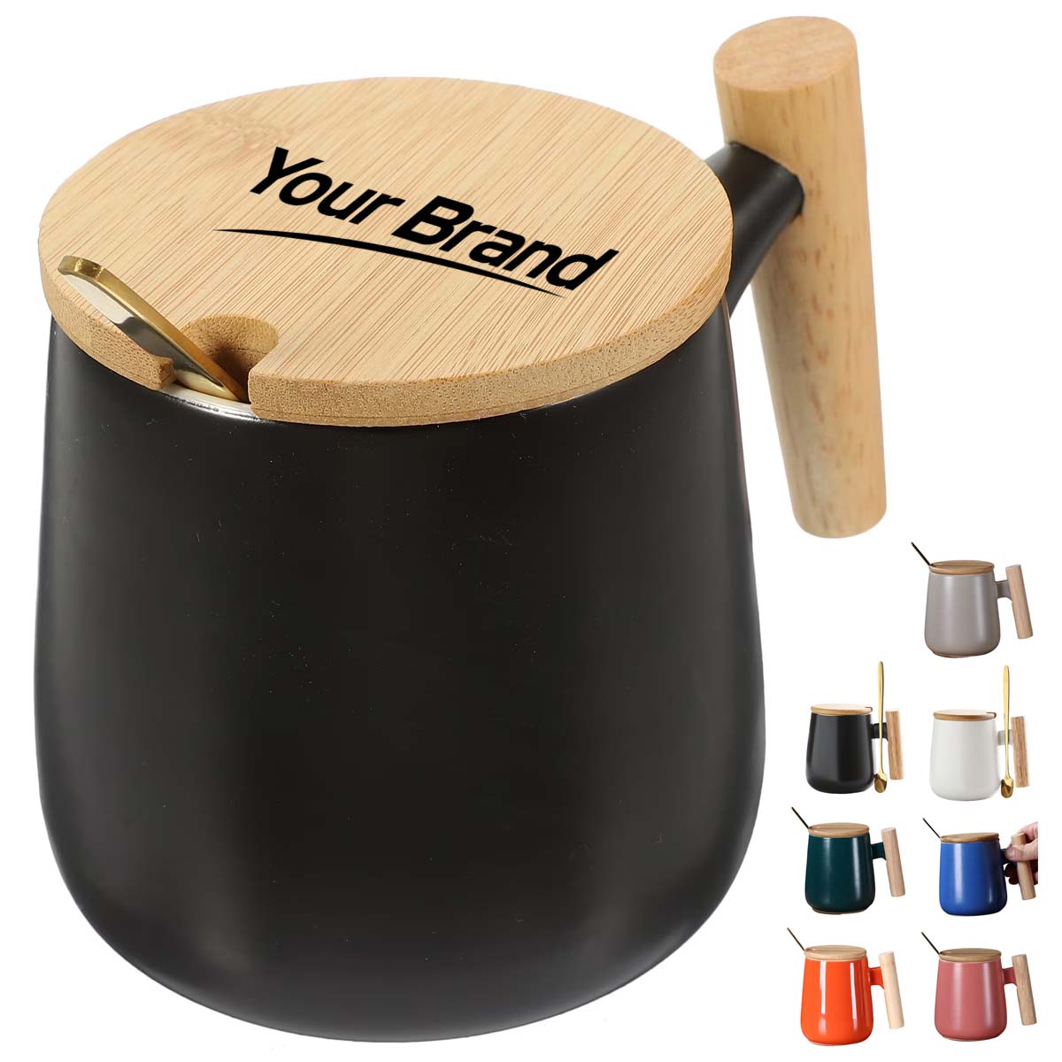 15 oz. Ceramic Coffee Mug with Bamboo Lid and Spoon