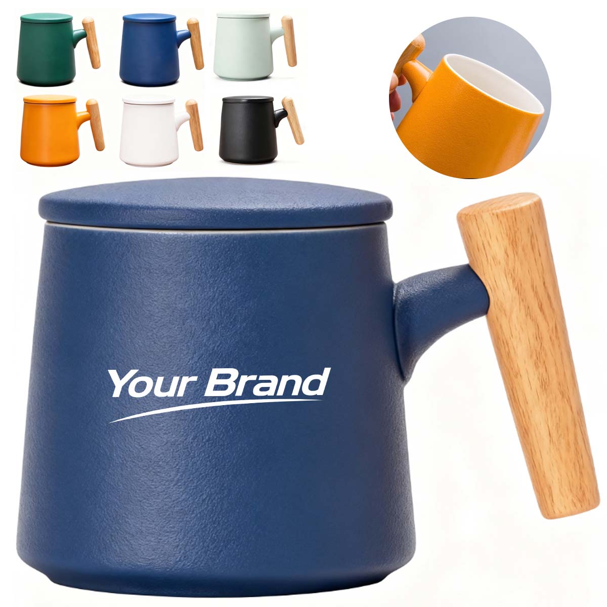 11 oz. Ceramic Tea Infuser Mug with Wood-Look Handle