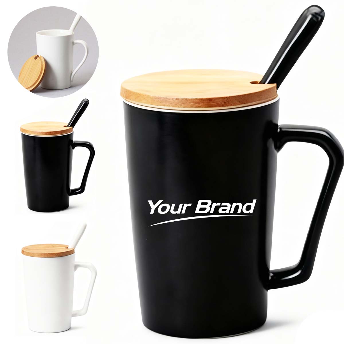 13oz. Ceramic Mug with Bamboo Lid and Spoon
