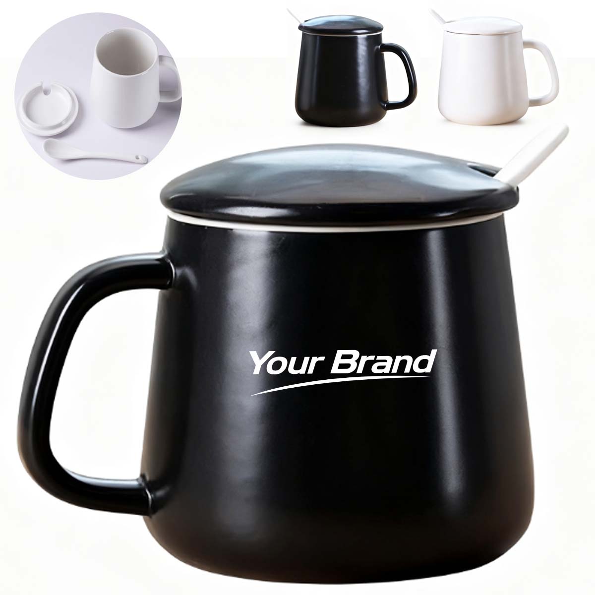 11oz. Ceramic Mug with Lid and Spoon for Office and Home Use