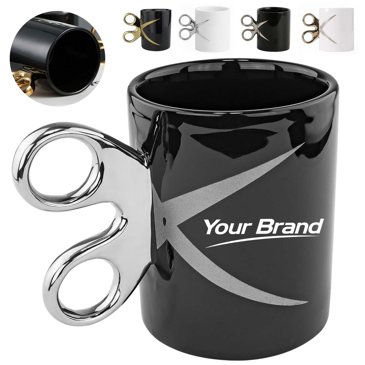 10oz. Ceramic Mug w/ Scissor Handle Design for Office & Gift