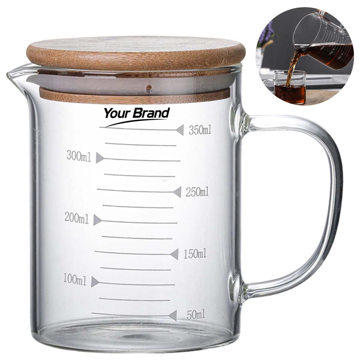 11oz. Glass Measuring Cup w/ Bamboo Lid for Kitchen & Drinks